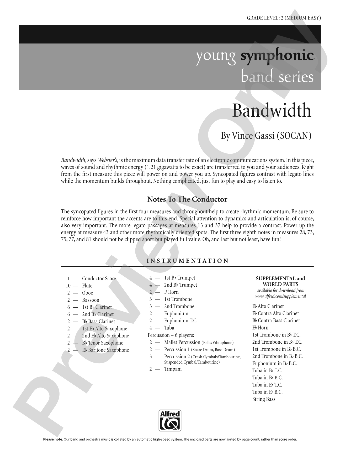 Bandwidth: Concert Band Conductor Score & Parts