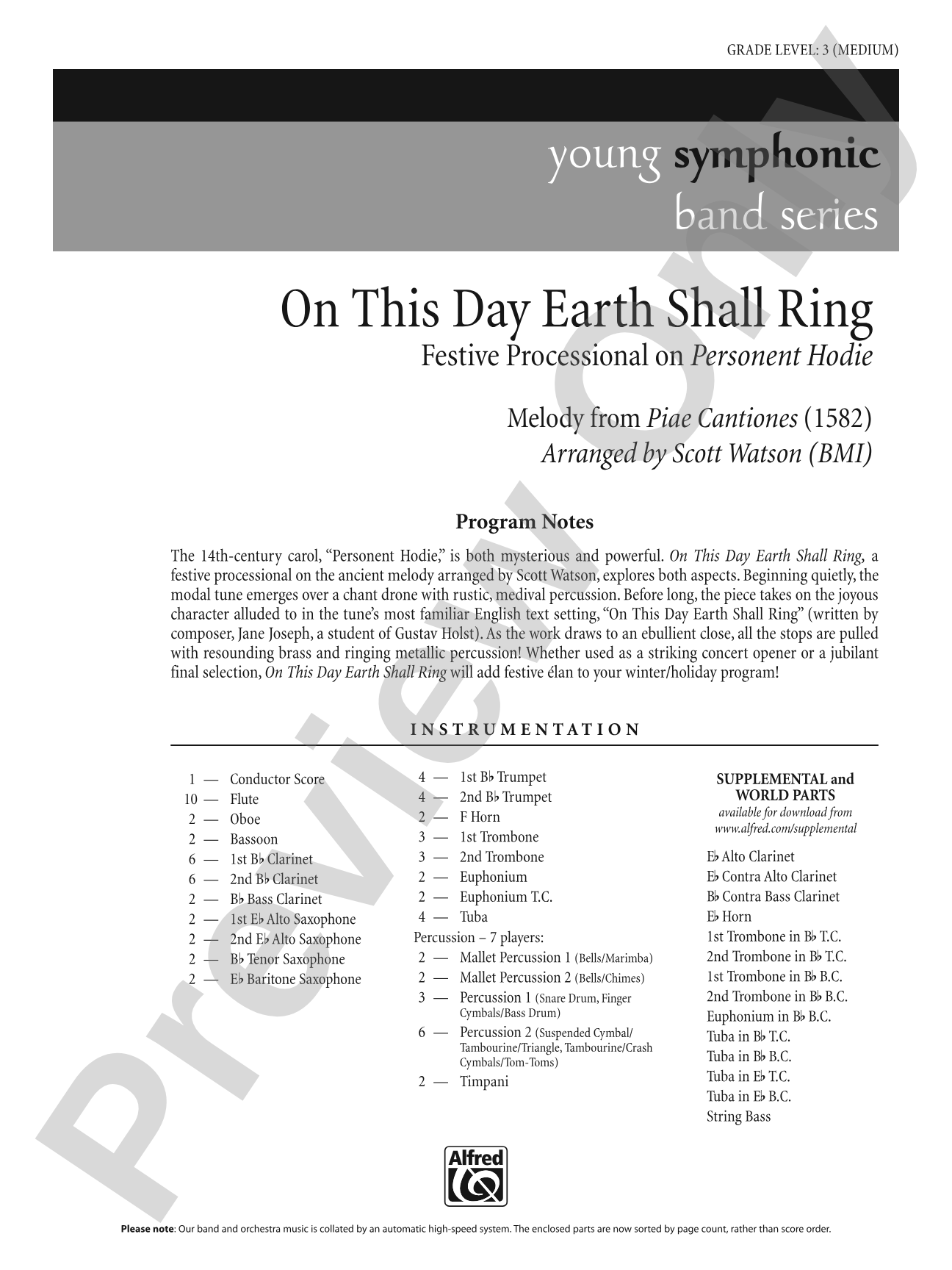 On This Day Earth Shall Ring: Concert Band Conductor Score & Parts