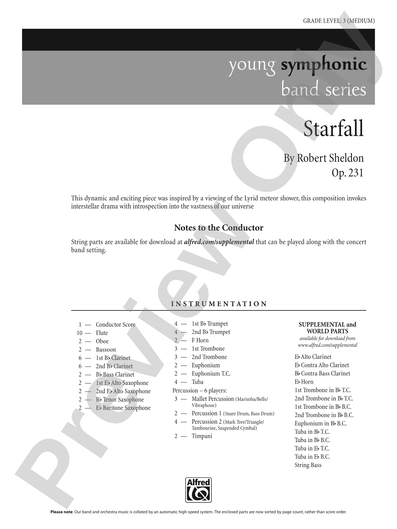 Starfall: Concert Band Conductor Score & Parts