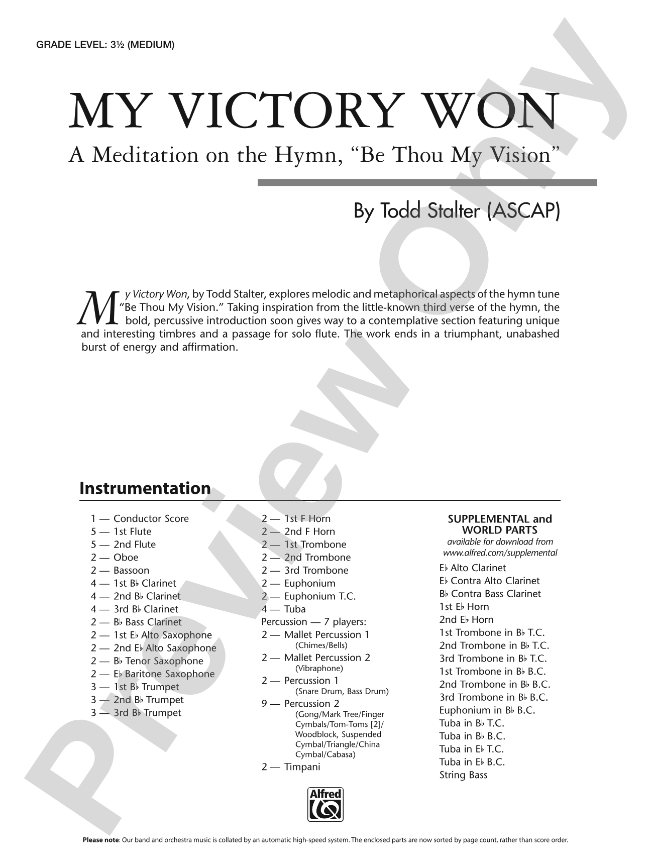 My Victory Won: Concert Band Conductor Score & Parts