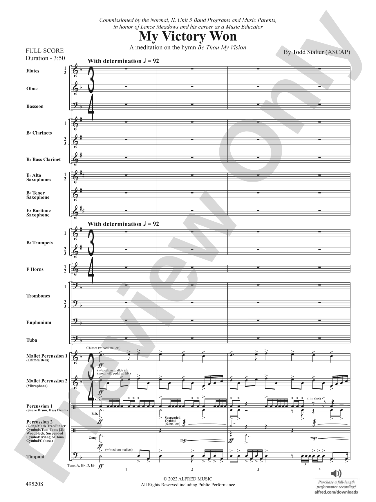My Victory Won: Concert Band Conductor Score & Parts