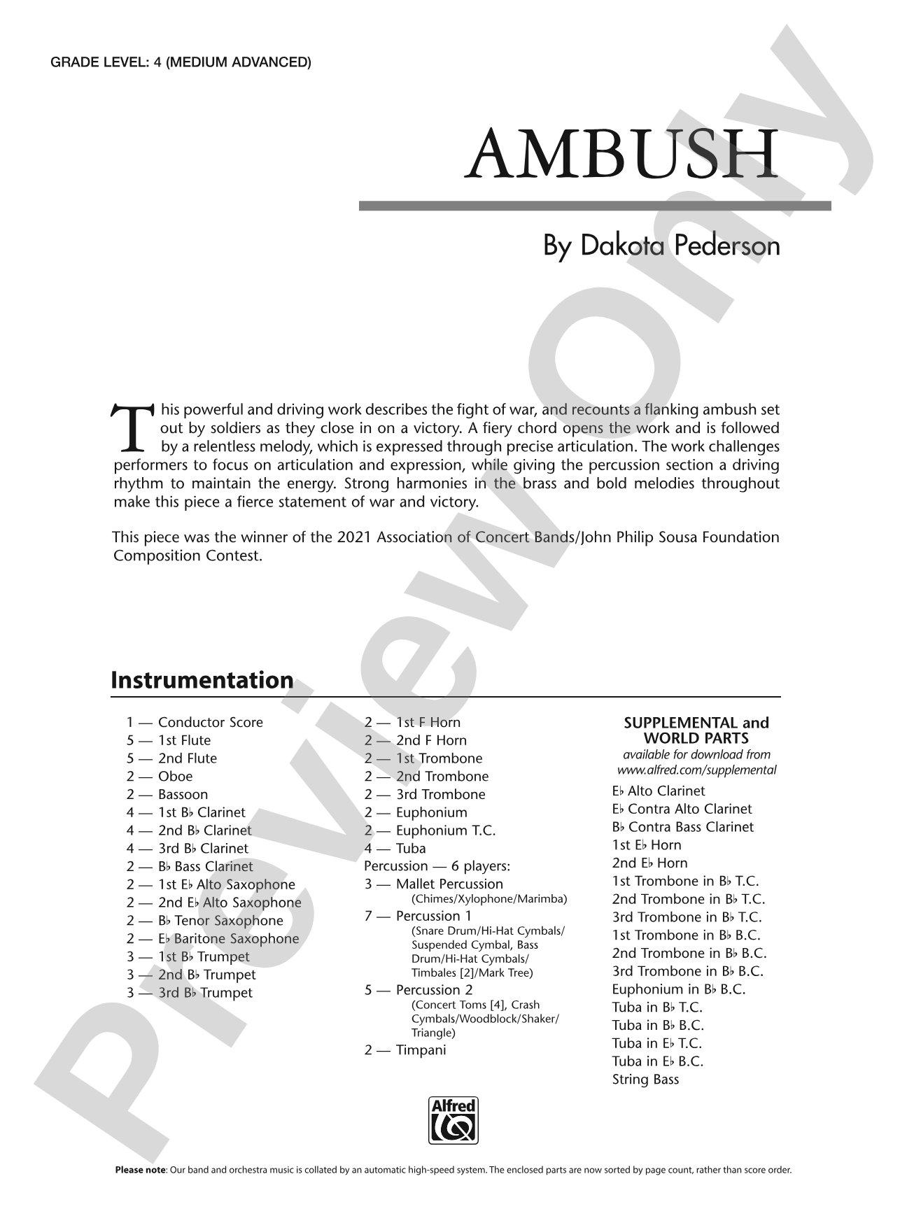Ambush: Concert Band Conductor Score & Parts