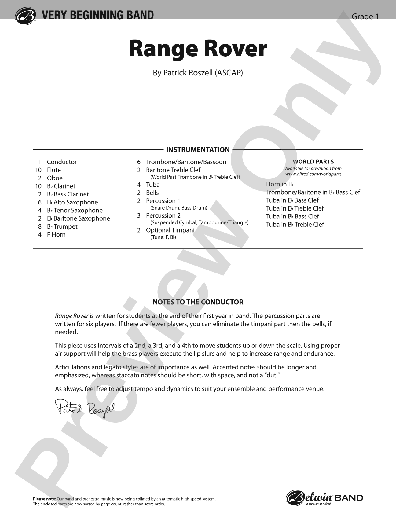 Range Rover: Concert Band Conductor Score & Parts