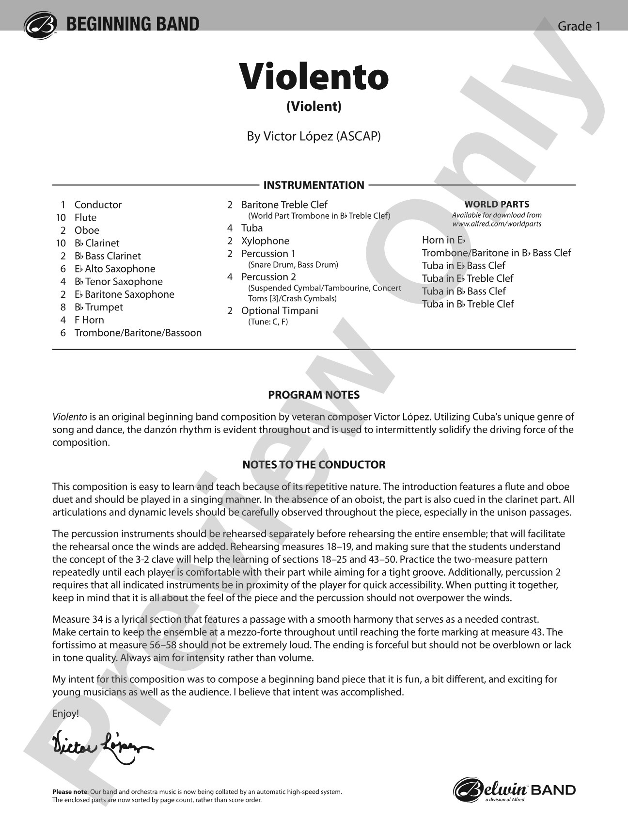 Violento: Concert Band Conductor Score & Parts