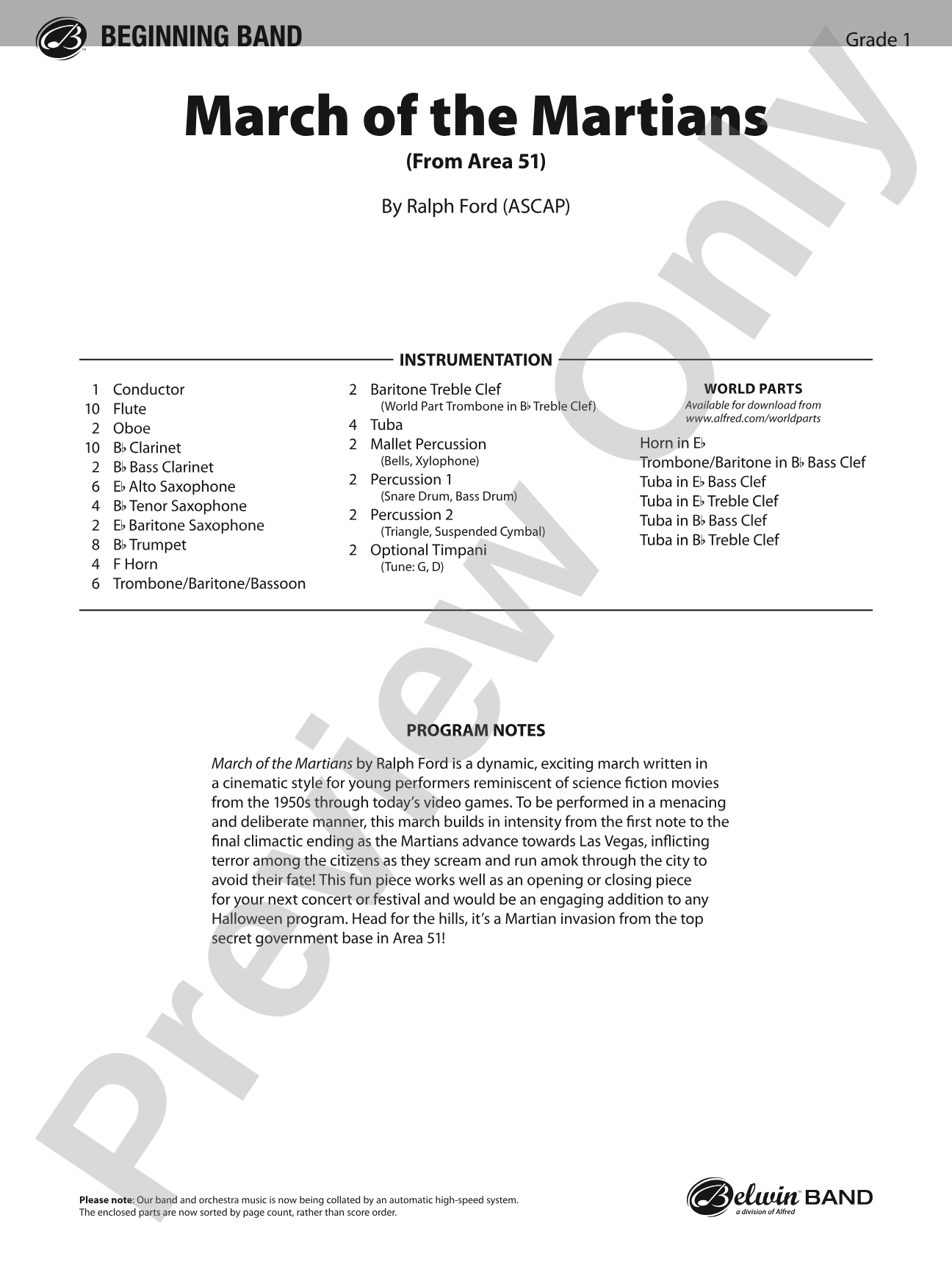 March of the Martians: Concert Band Conductor Score & Parts