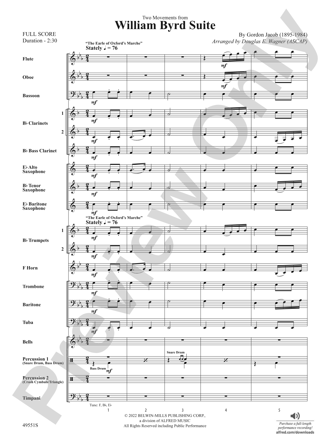 Two Movements from William Byrd Suite: Concert Band Conductor Score & Parts