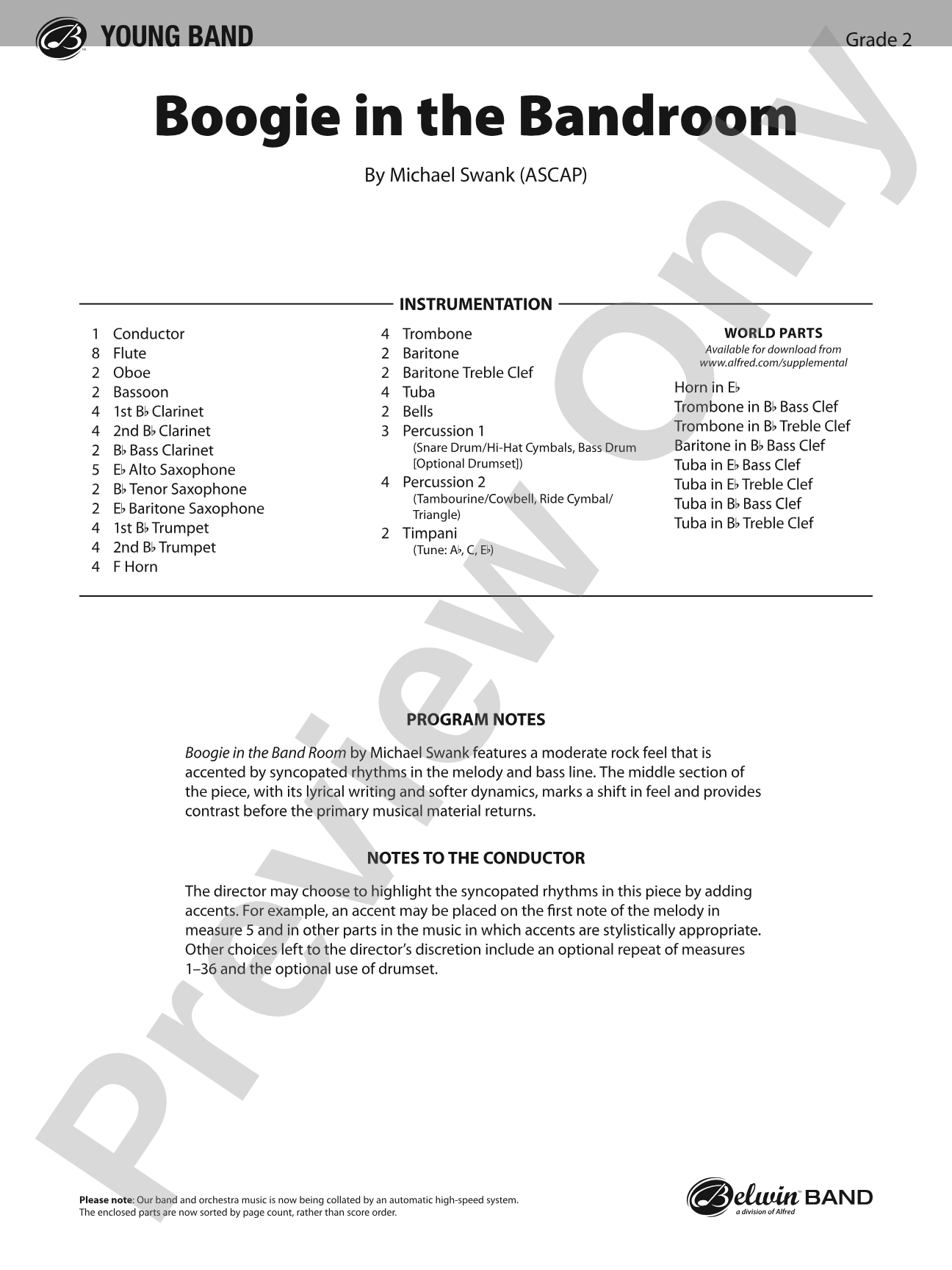 Boogie in the Bandroom: Concert Band Conductor Score & Parts