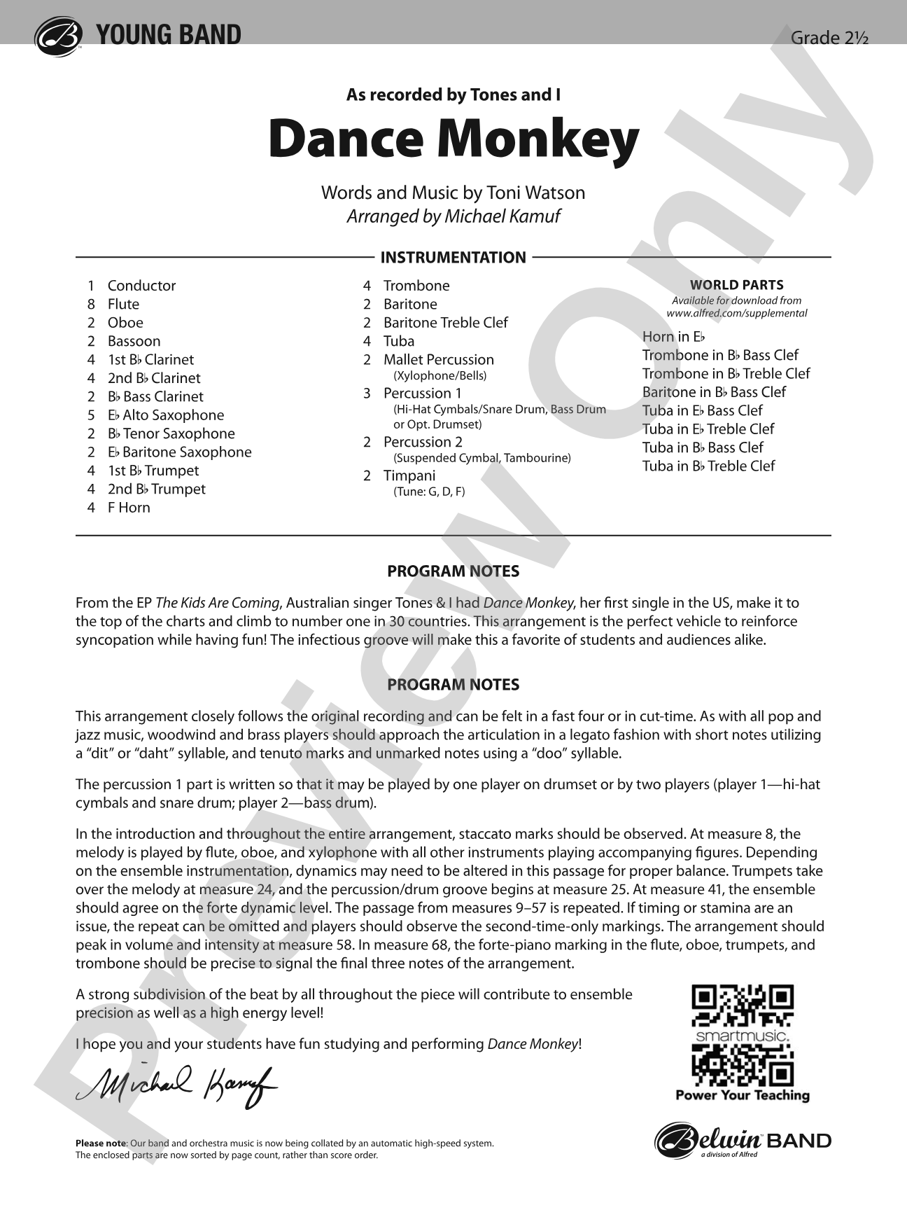Dance Monkey: Concert Band Conductor Score & Parts