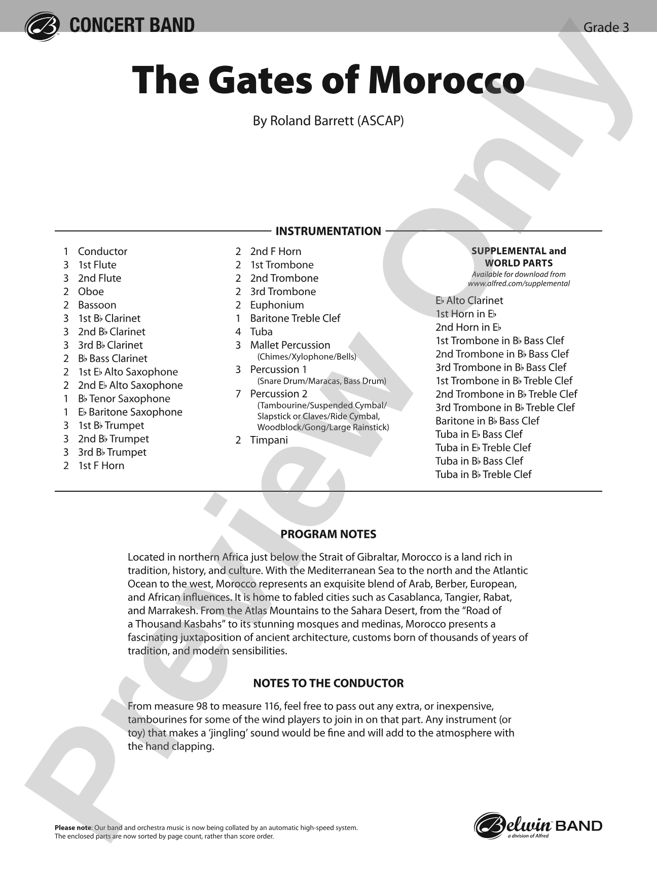 The Gates of Morocco: Concert Band Conductor Score & Parts