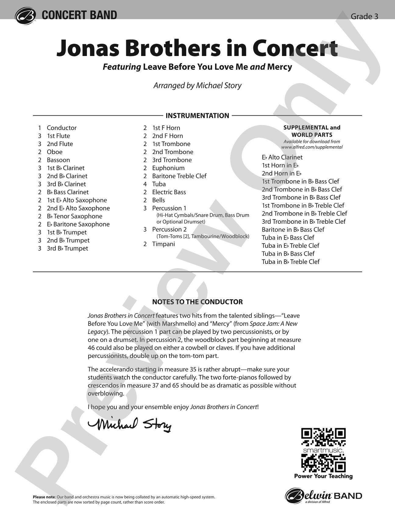 Jonas Brothers in Concert: Concert Band Conductor Score & Parts