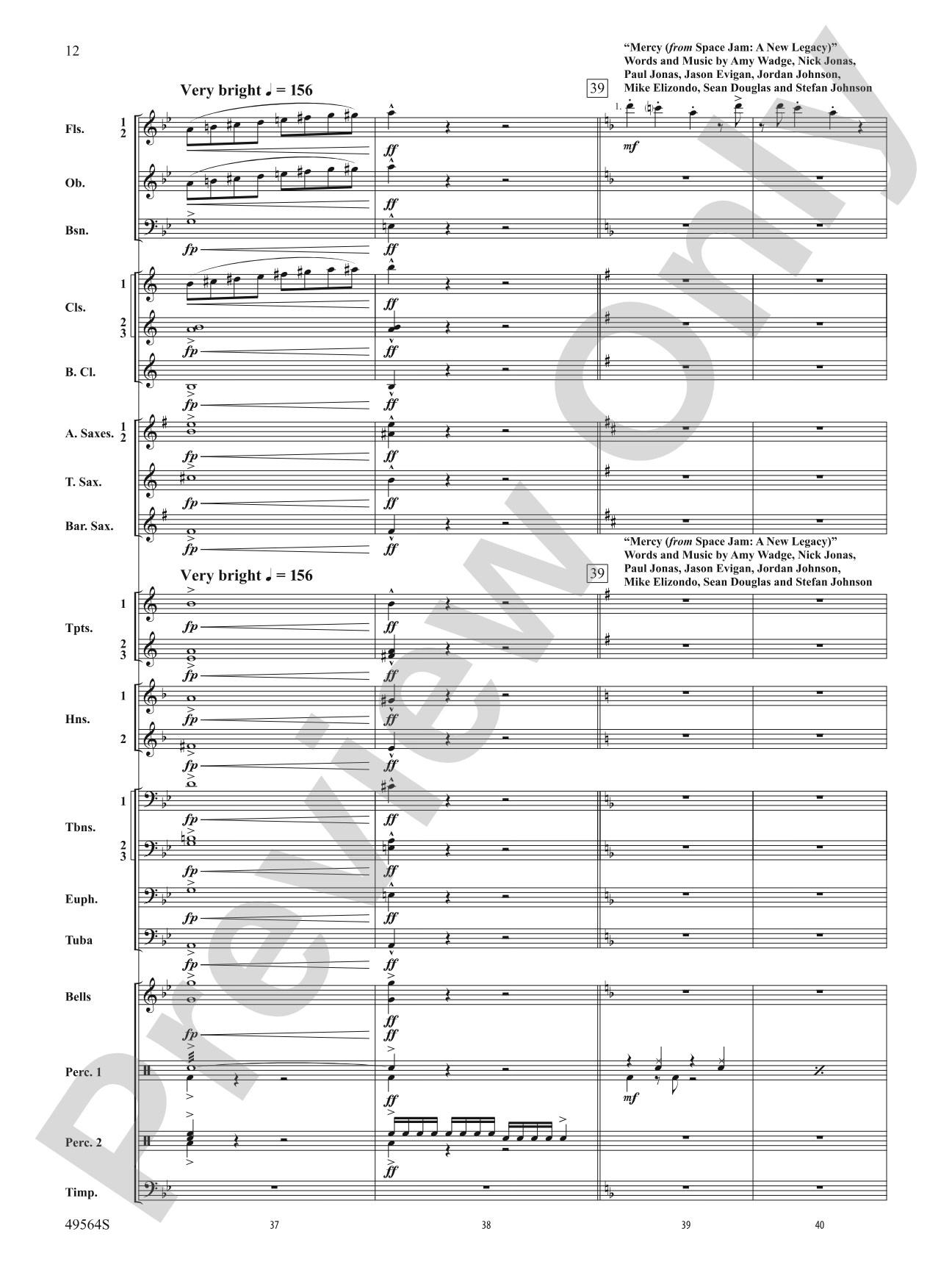Jonas Brothers in Concert: Concert Band Conductor Score & Parts