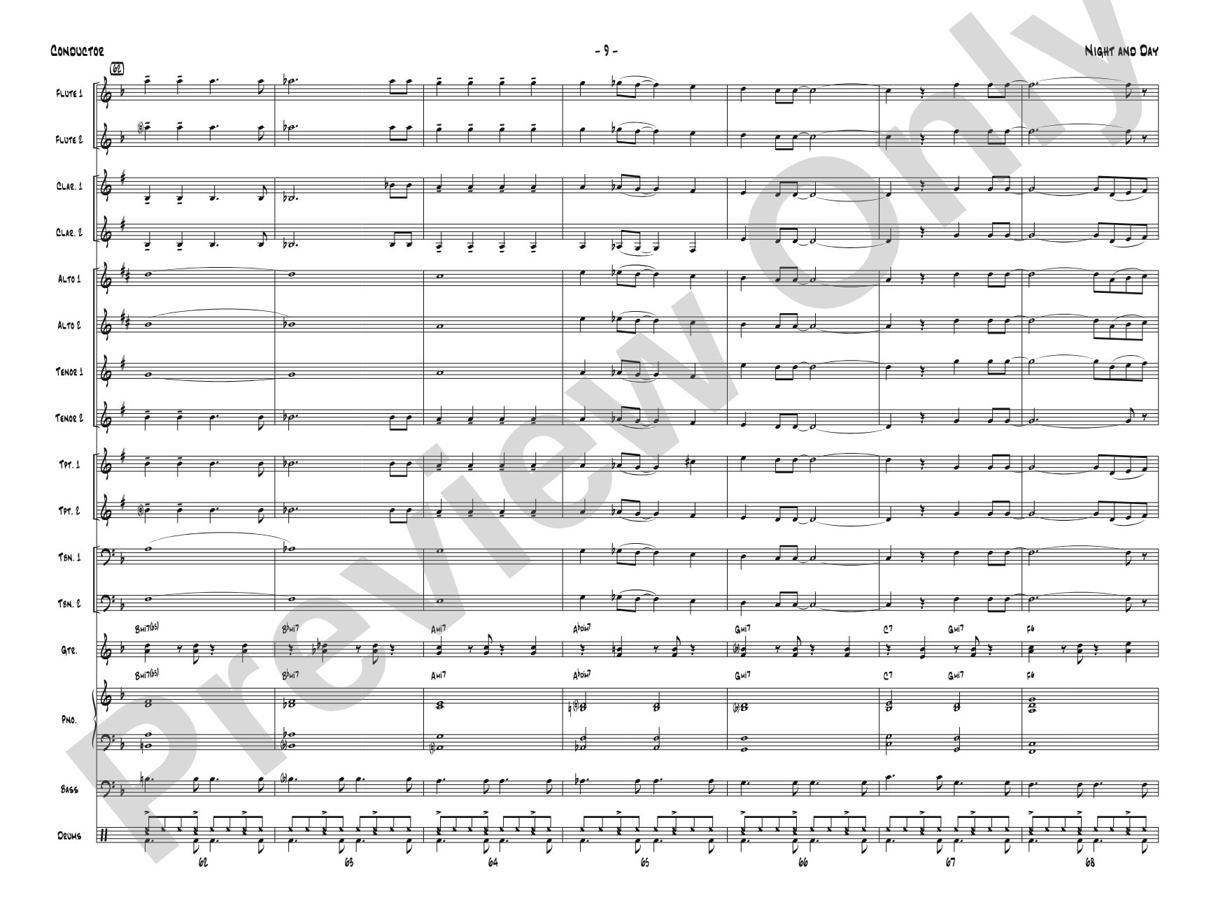 Night and Day: Jazz Ensemble Conductor Score & Parts