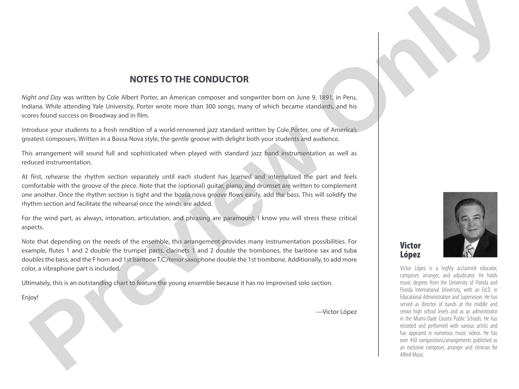 Night and Day: Jazz Ensemble Conductor Score & Parts