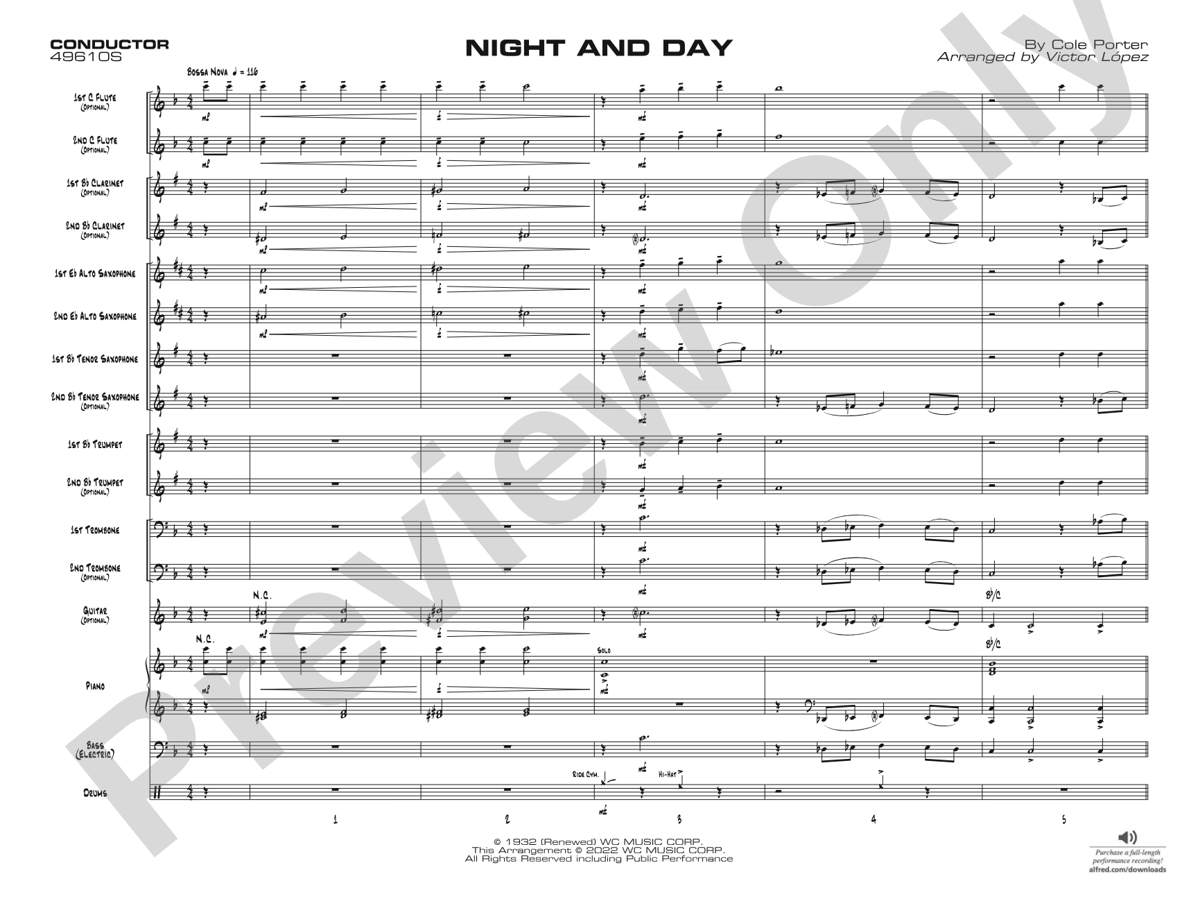 Night and Day: Jazz Ensemble Conductor Score & Parts