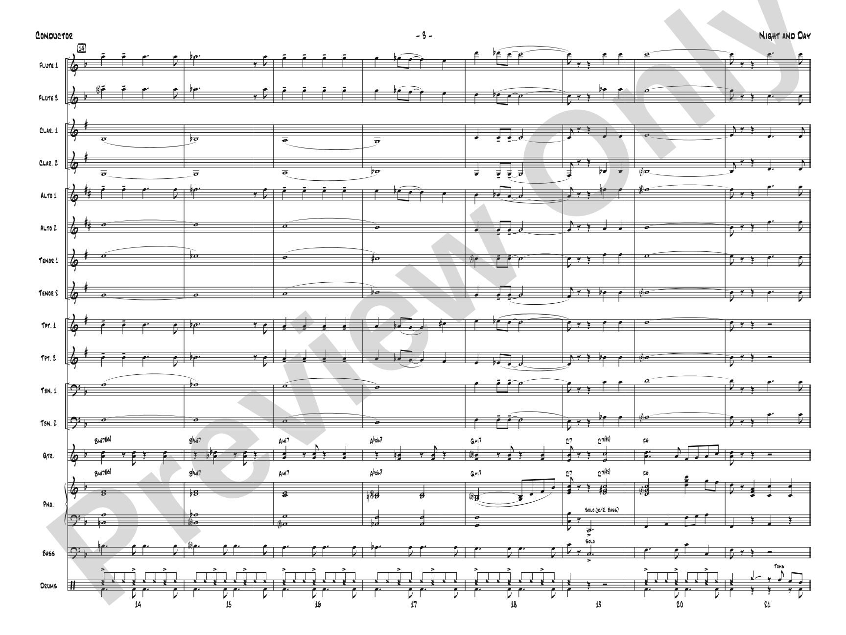 Night and Day: Jazz Ensemble Conductor Score & Parts