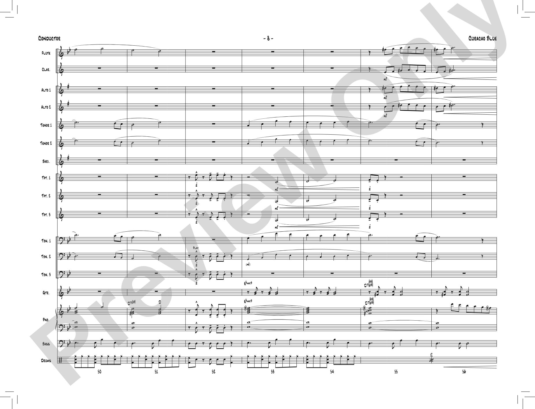Curacao Blue: Jazz Ensemble Conductor Score & Parts