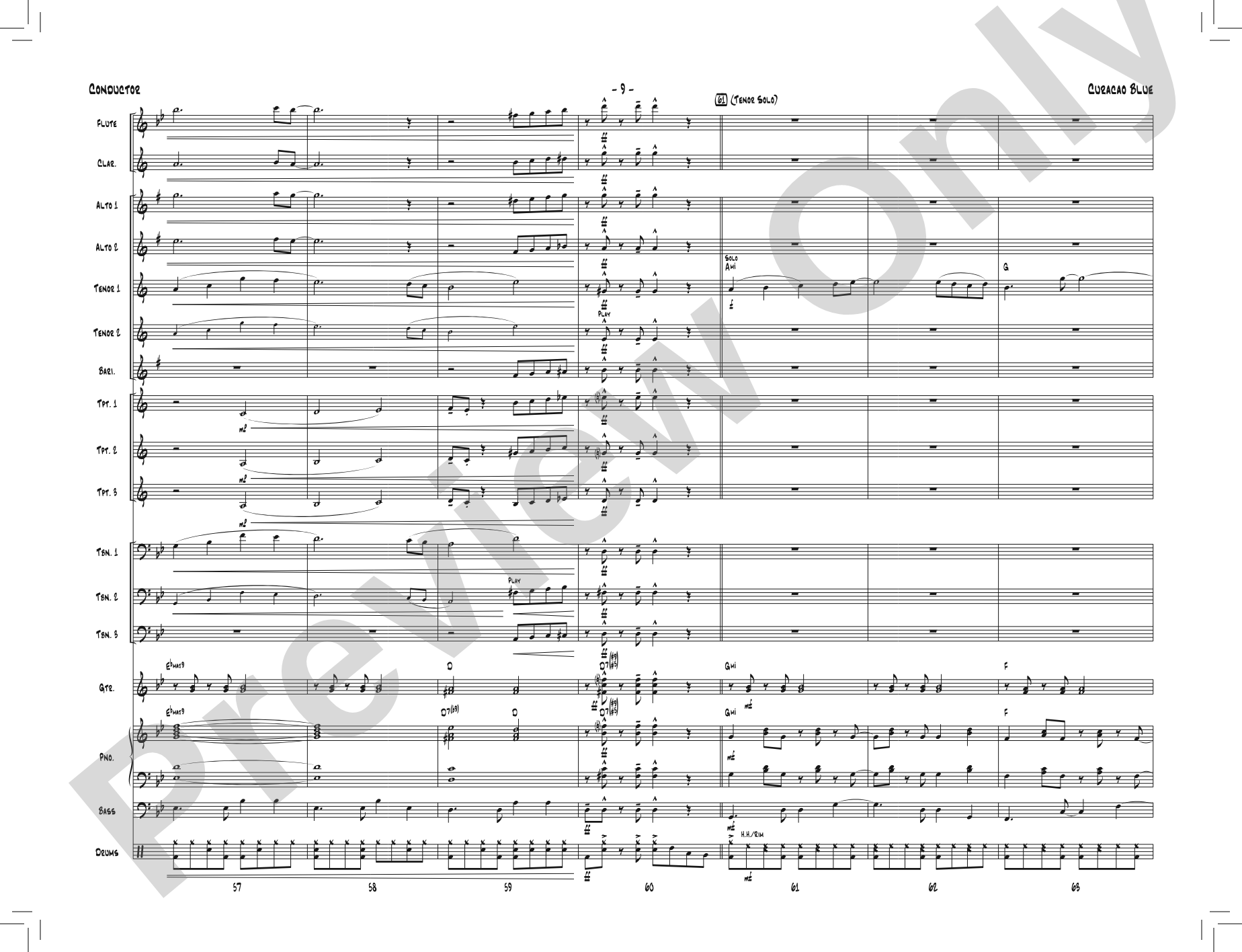 Curacao Blue: Jazz Ensemble Conductor Score & Parts