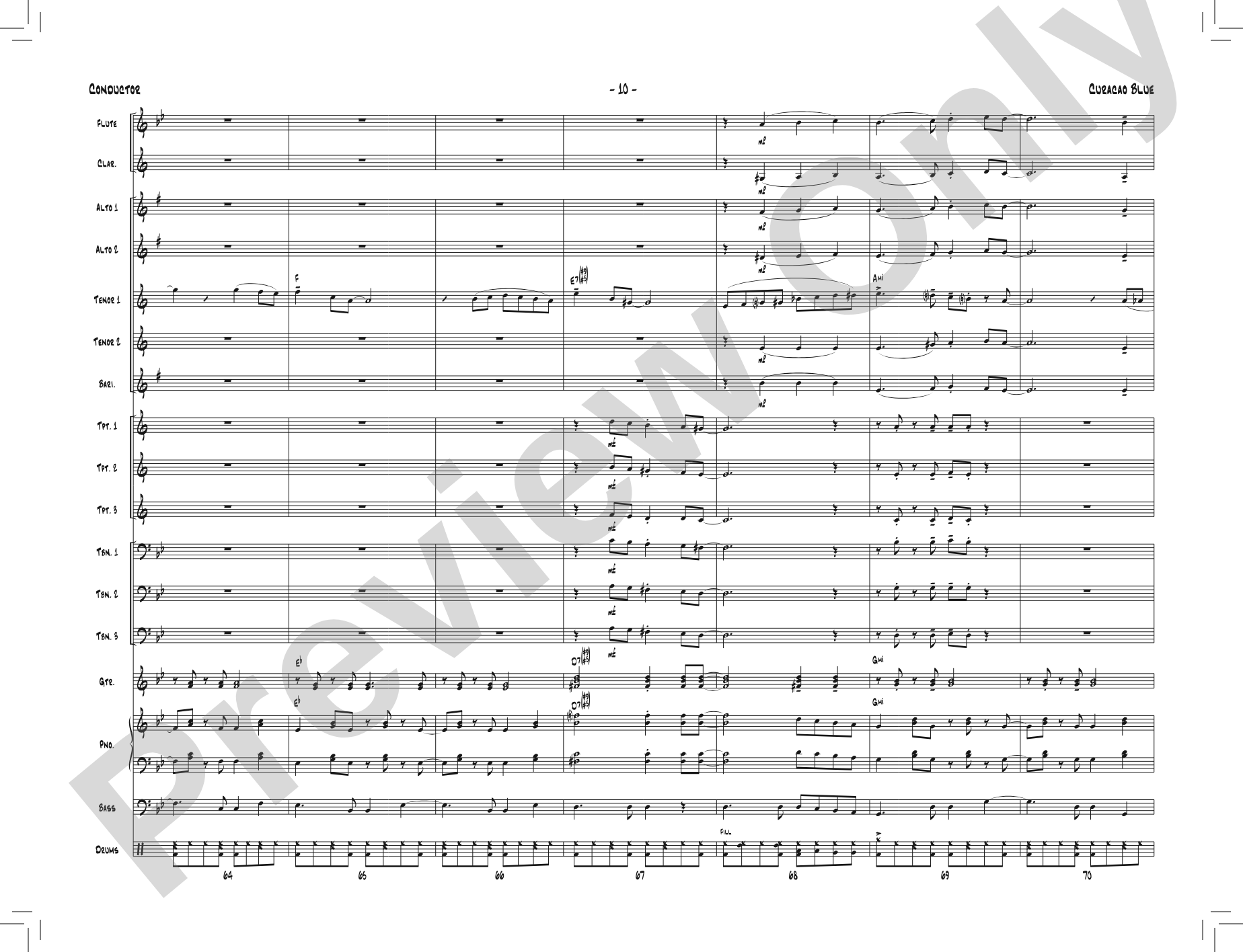 Curacao Blue: Jazz Ensemble Conductor Score & Parts