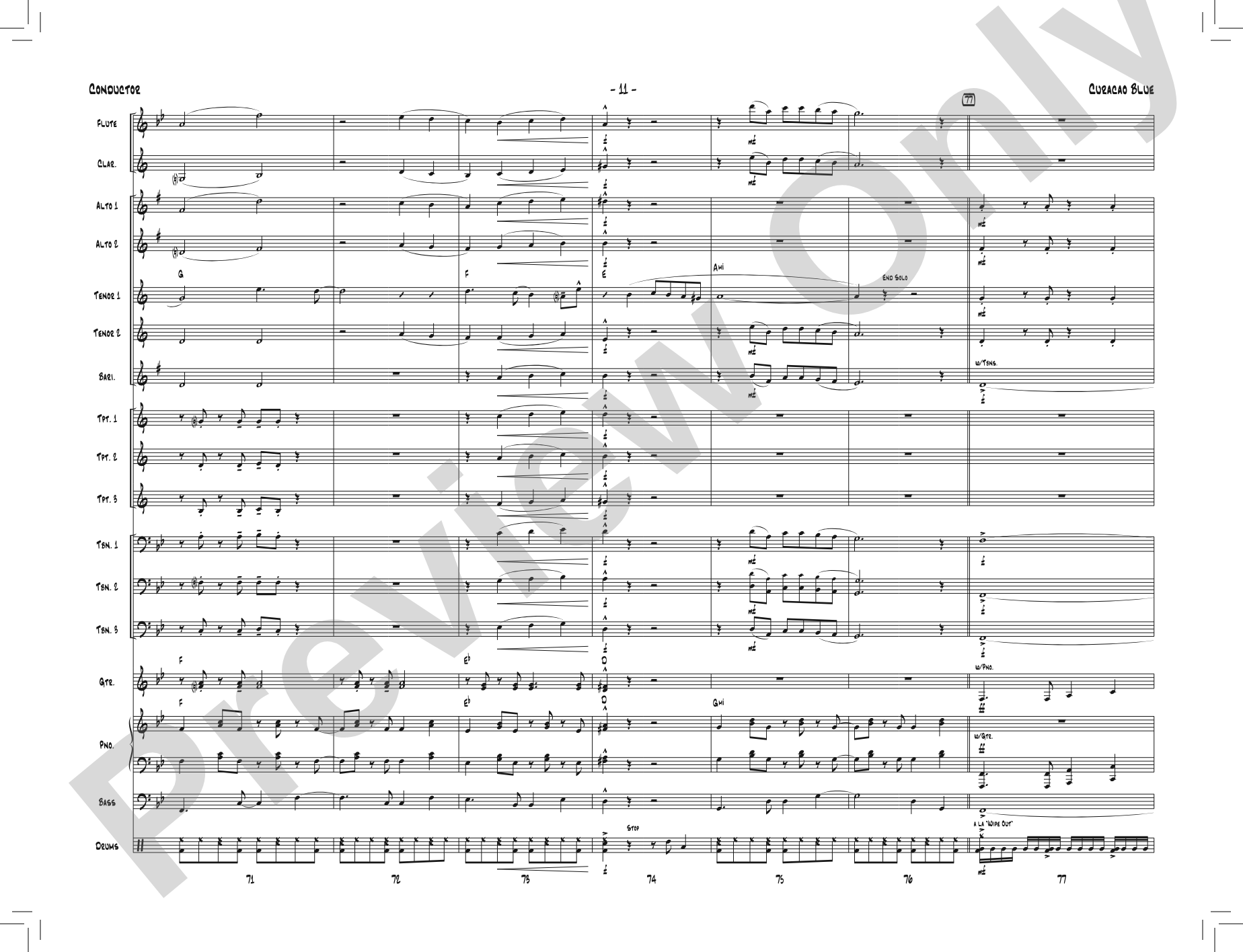 Curacao Blue: Jazz Ensemble Conductor Score & Parts