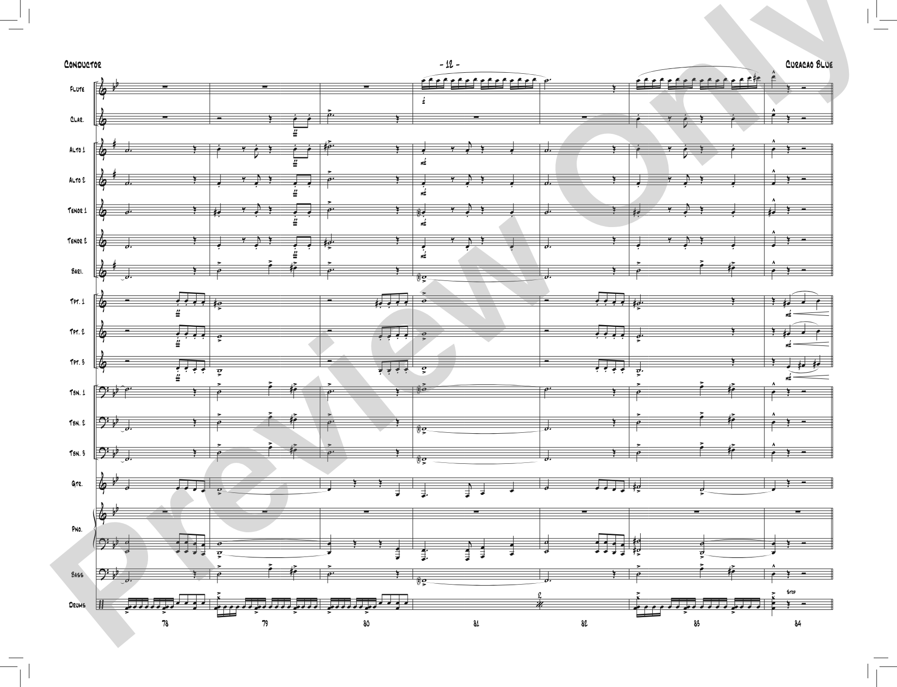 Curacao Blue: Jazz Ensemble Conductor Score & Parts