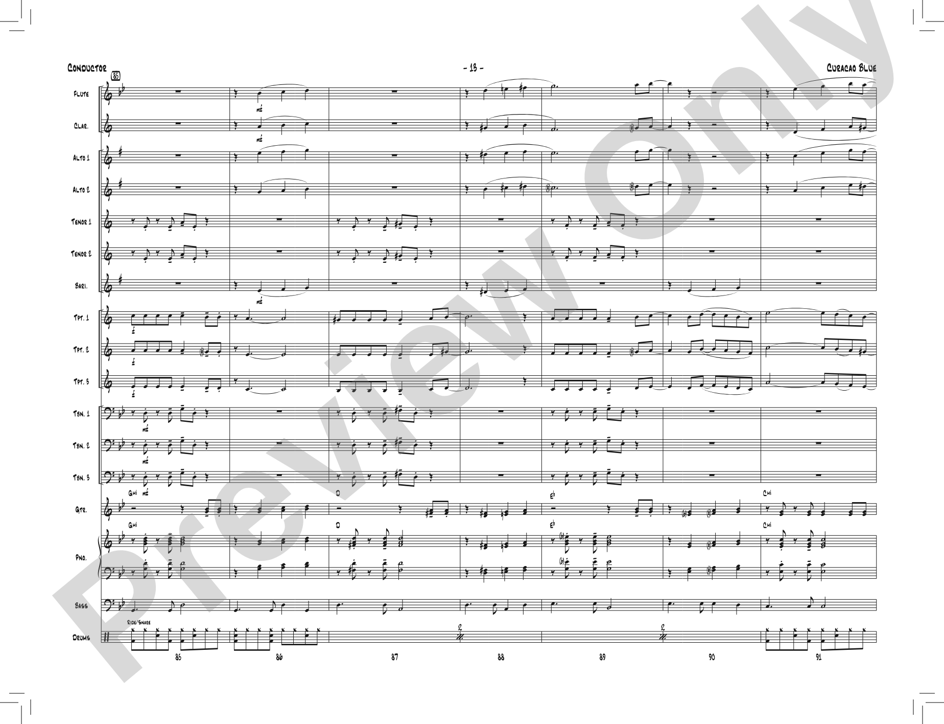 Curacao Blue: Jazz Ensemble Conductor Score & Parts