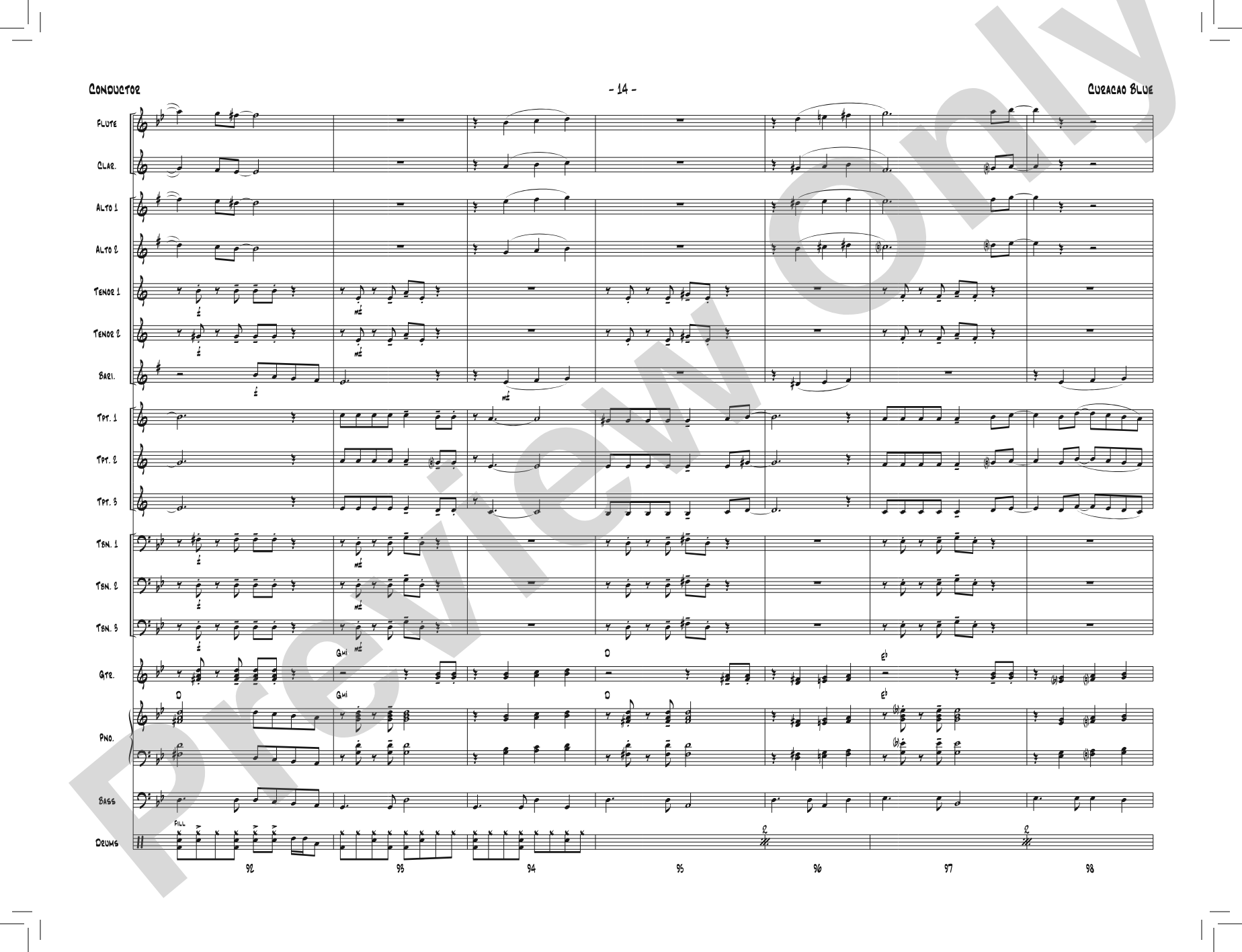 Curacao Blue: Jazz Ensemble Conductor Score & Parts
