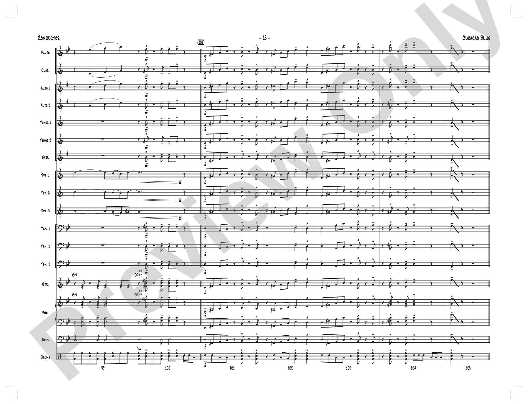 Curacao Blue: Jazz Ensemble Conductor Score & Parts