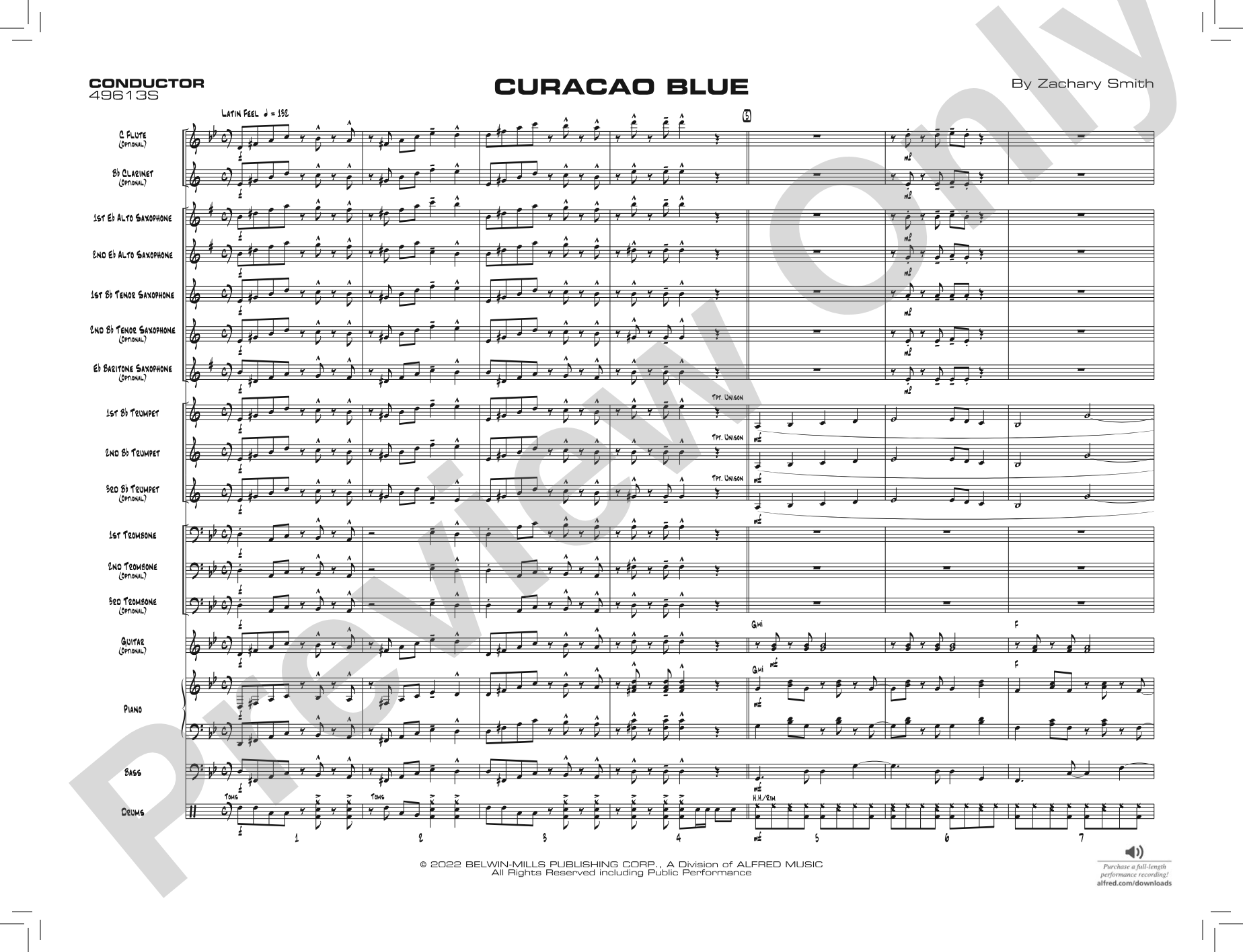 Curacao Blue: Jazz Ensemble Conductor Score & Parts