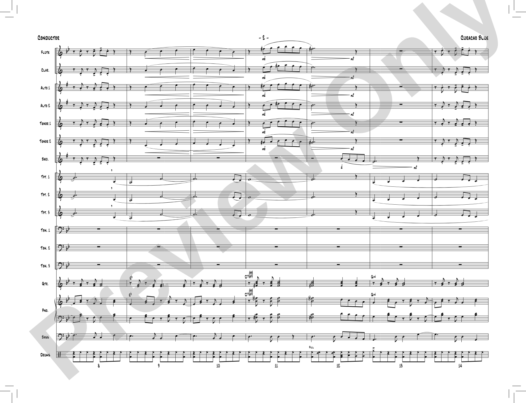 Curacao Blue: Jazz Ensemble Conductor Score & Parts