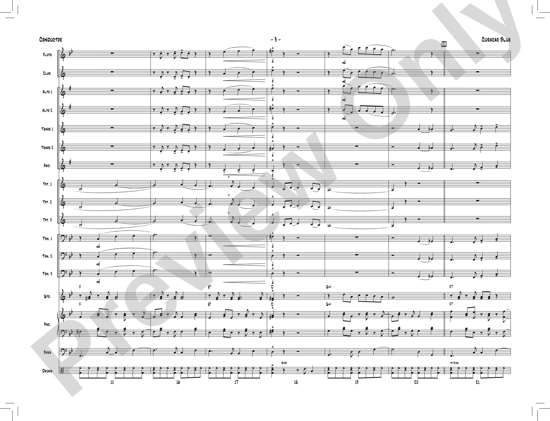 Curacao Blue: Jazz Ensemble Conductor Score & Parts
