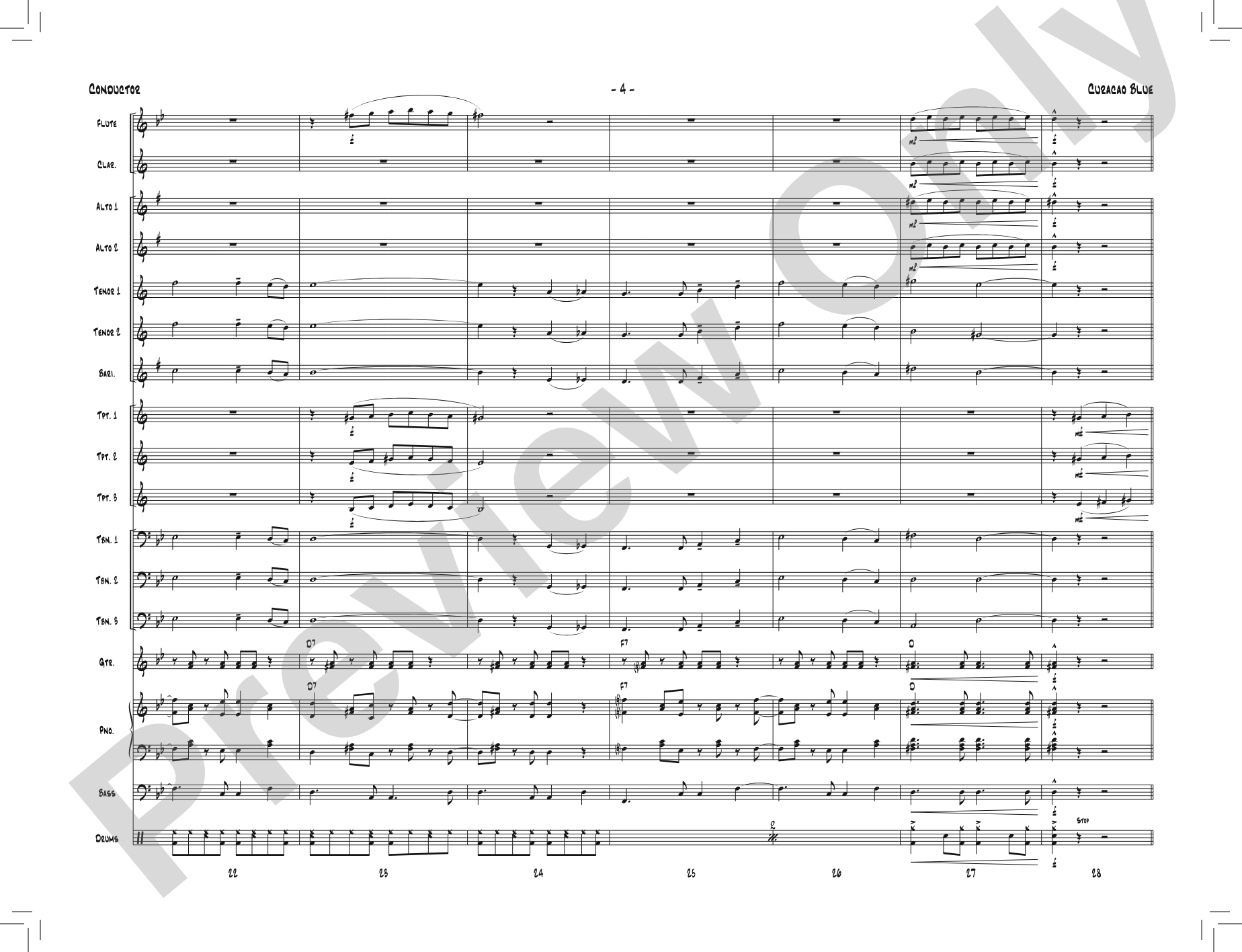 Curacao Blue: Jazz Ensemble Conductor Score & Parts