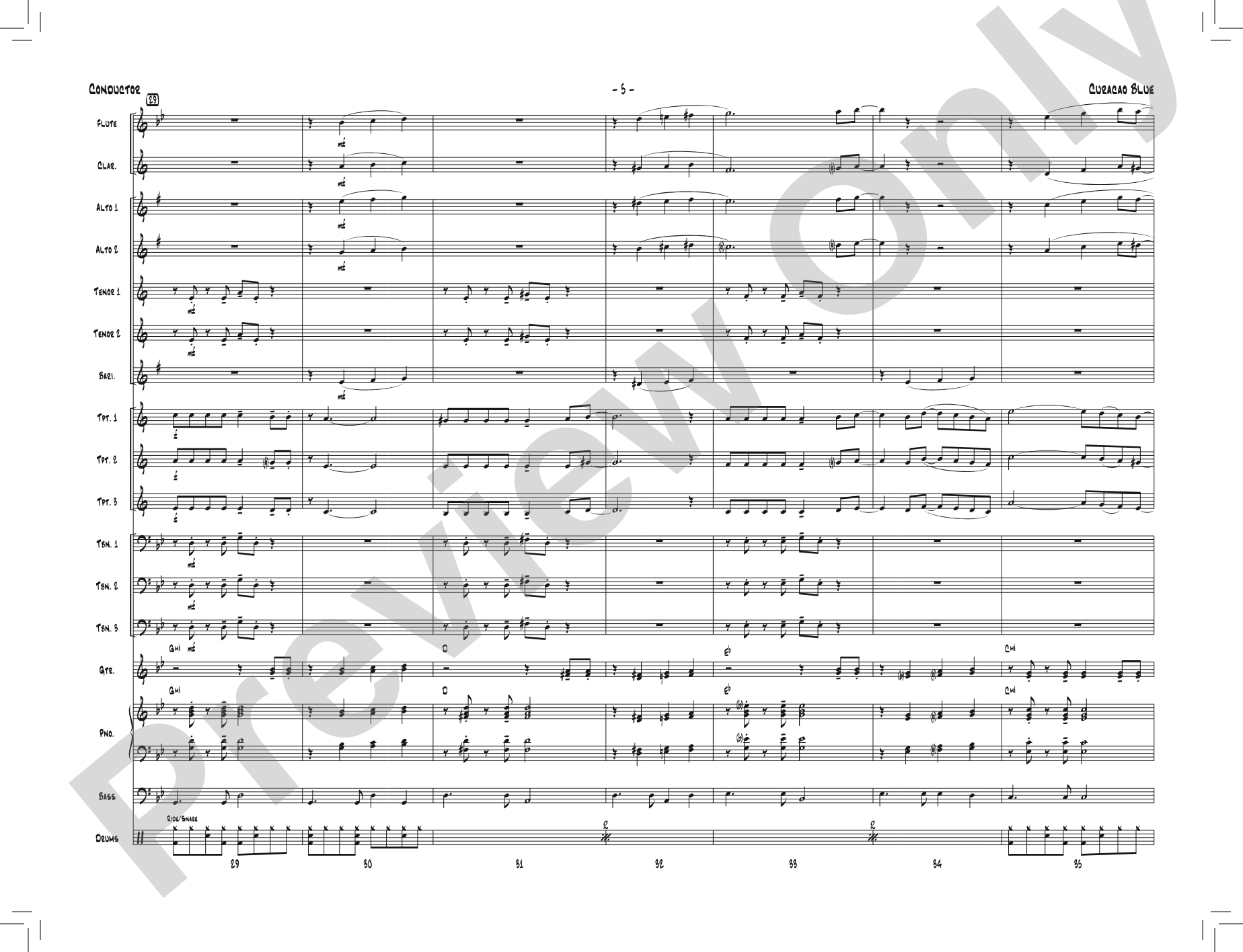 Curacao Blue: Jazz Ensemble Conductor Score & Parts