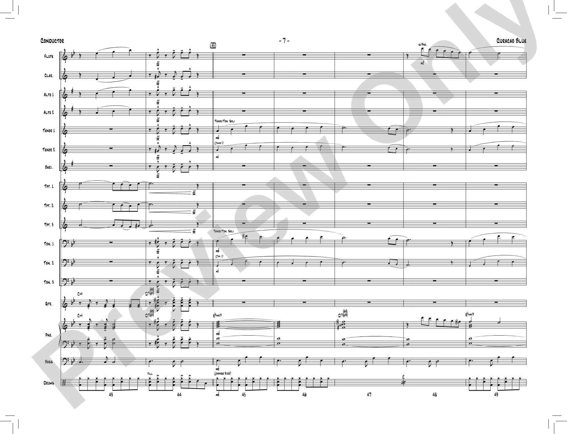 Curacao Blue: Jazz Ensemble Conductor Score & Parts