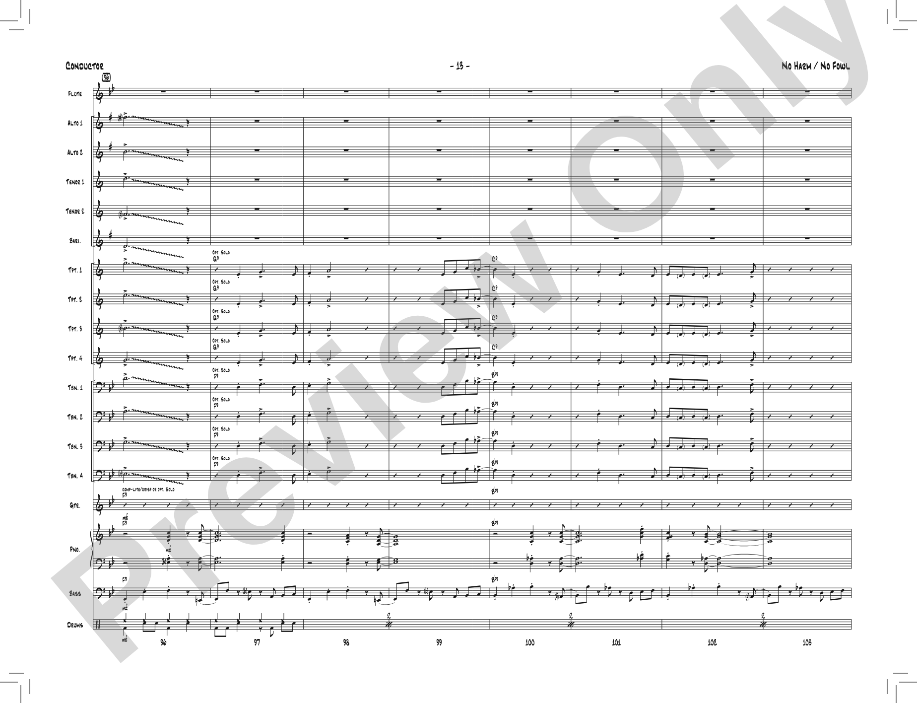 No Harm / No Fowl: Jazz Ensemble Conductor Score & Parts