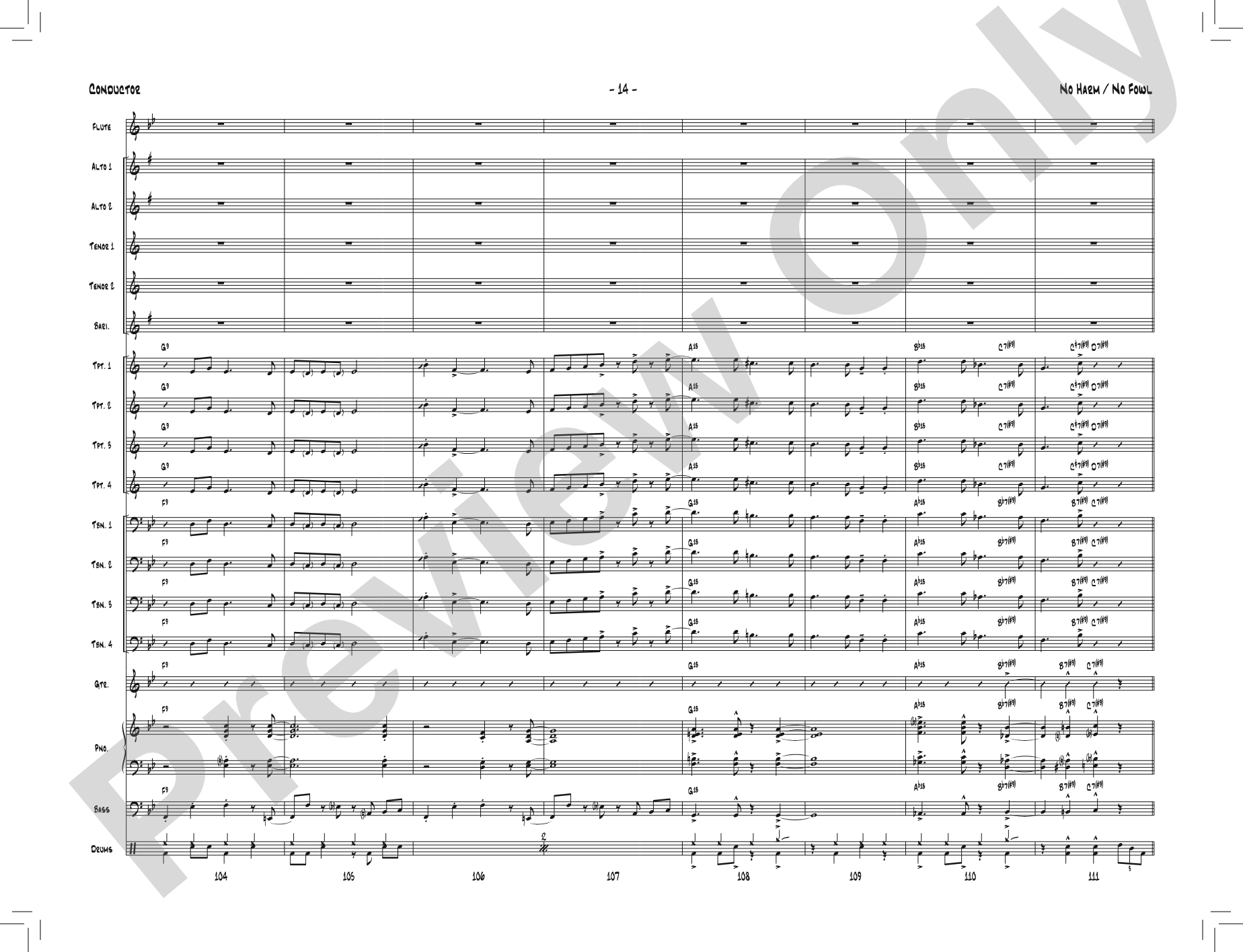 No Harm / No Fowl: Jazz Ensemble Conductor Score & Parts