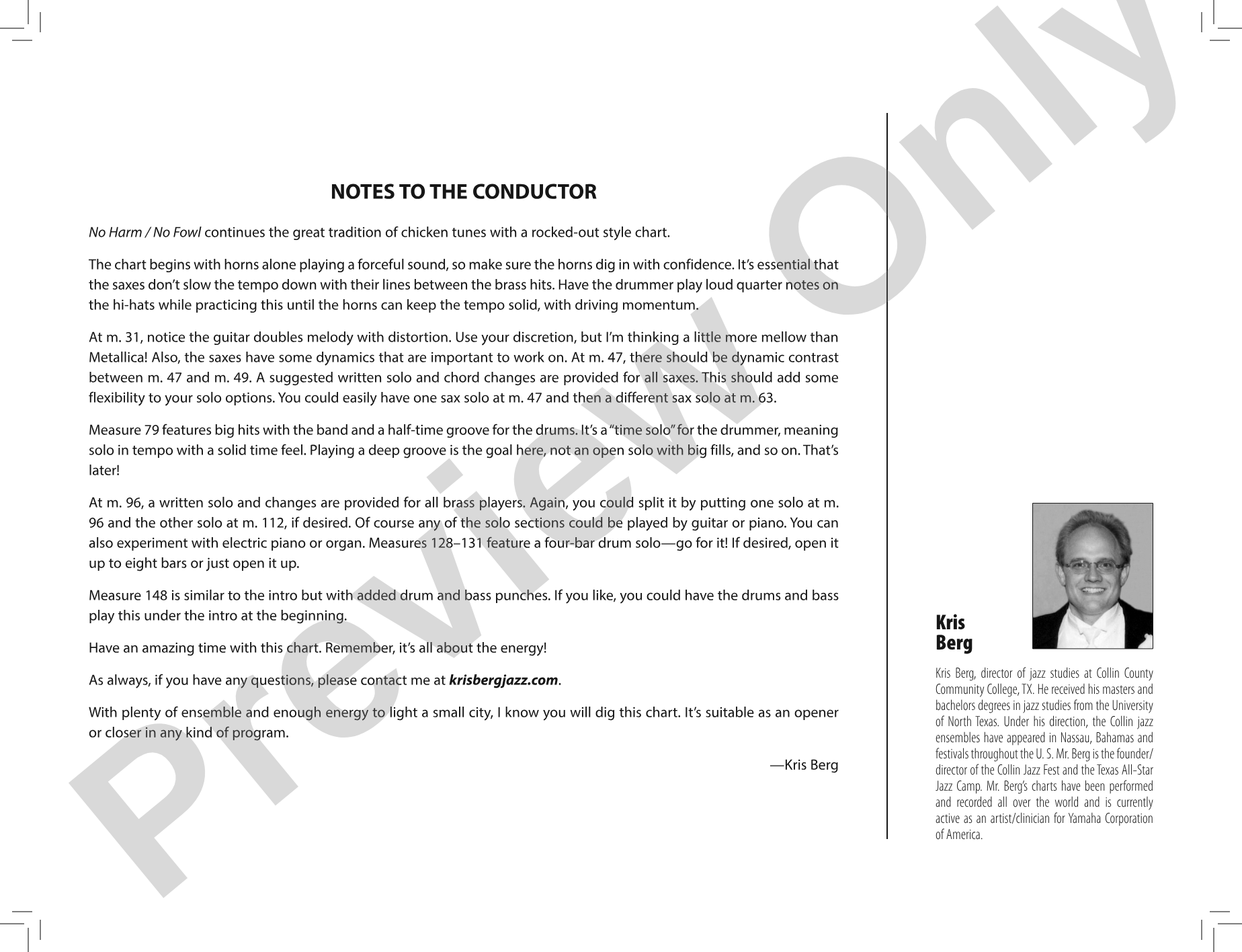 No Harm / No Fowl: Jazz Ensemble Conductor Score & Parts