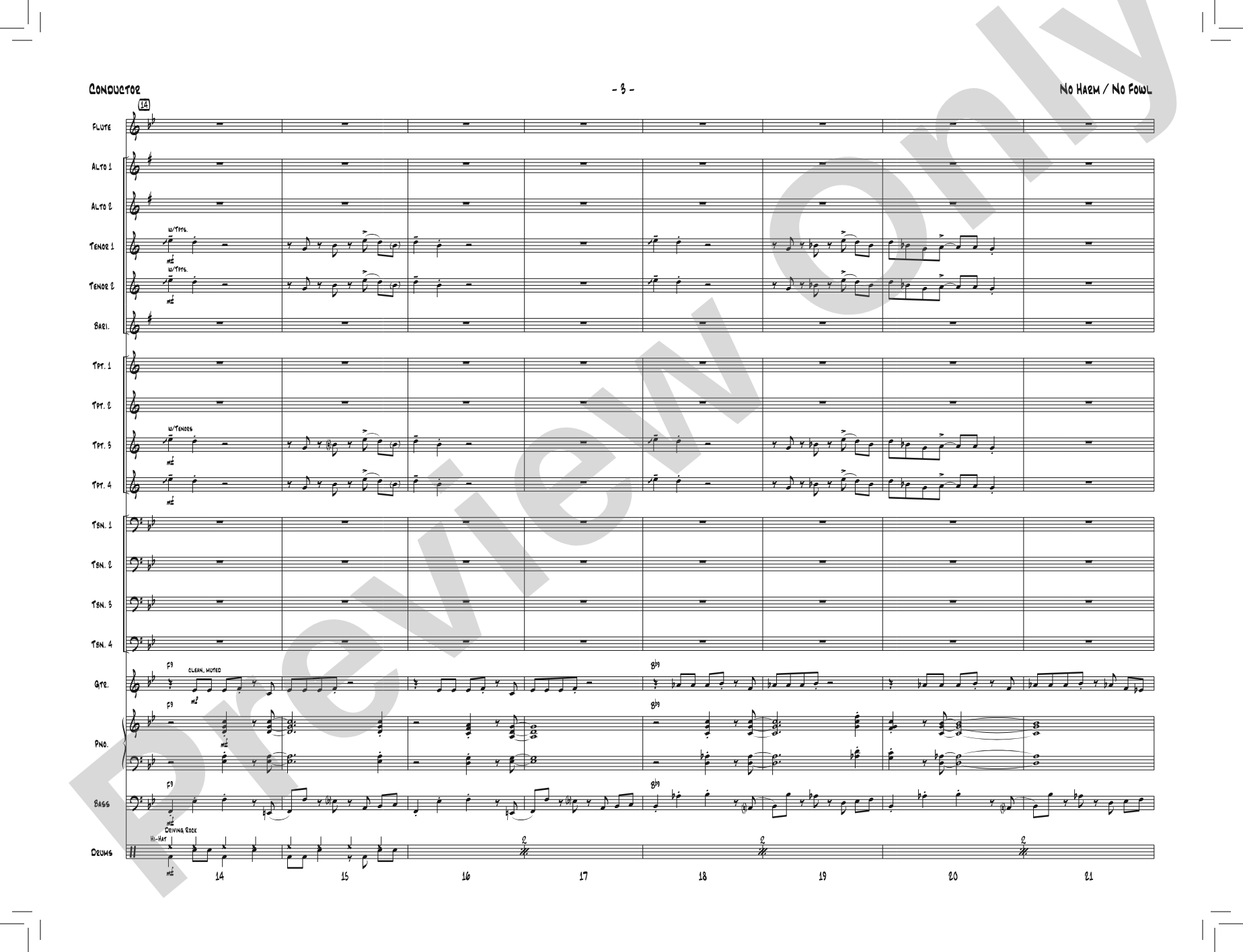 No Harm / No Fowl: Jazz Ensemble Conductor Score & Parts