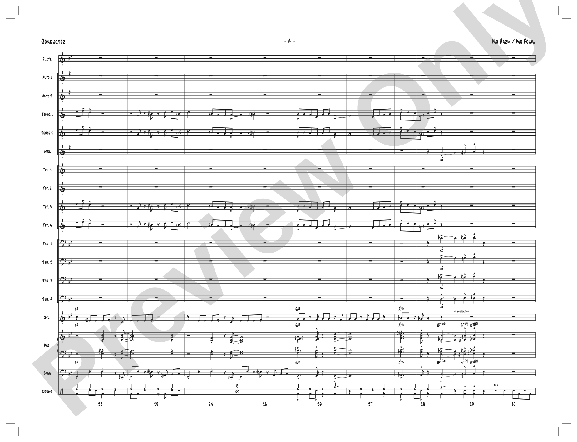 No Harm / No Fowl: Jazz Ensemble Conductor Score & Parts