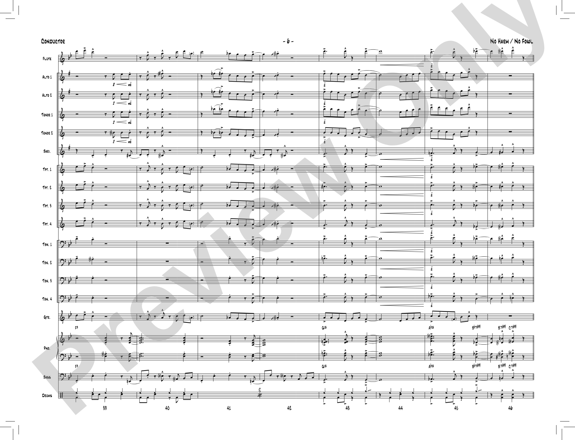 No Harm / No Fowl: Jazz Ensemble Conductor Score & Parts