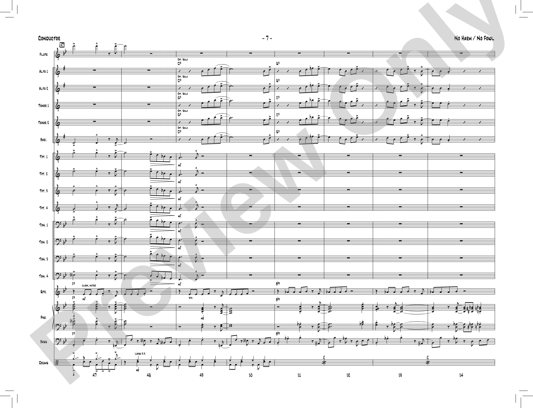 No Harm / No Fowl: Jazz Ensemble Conductor Score & Parts