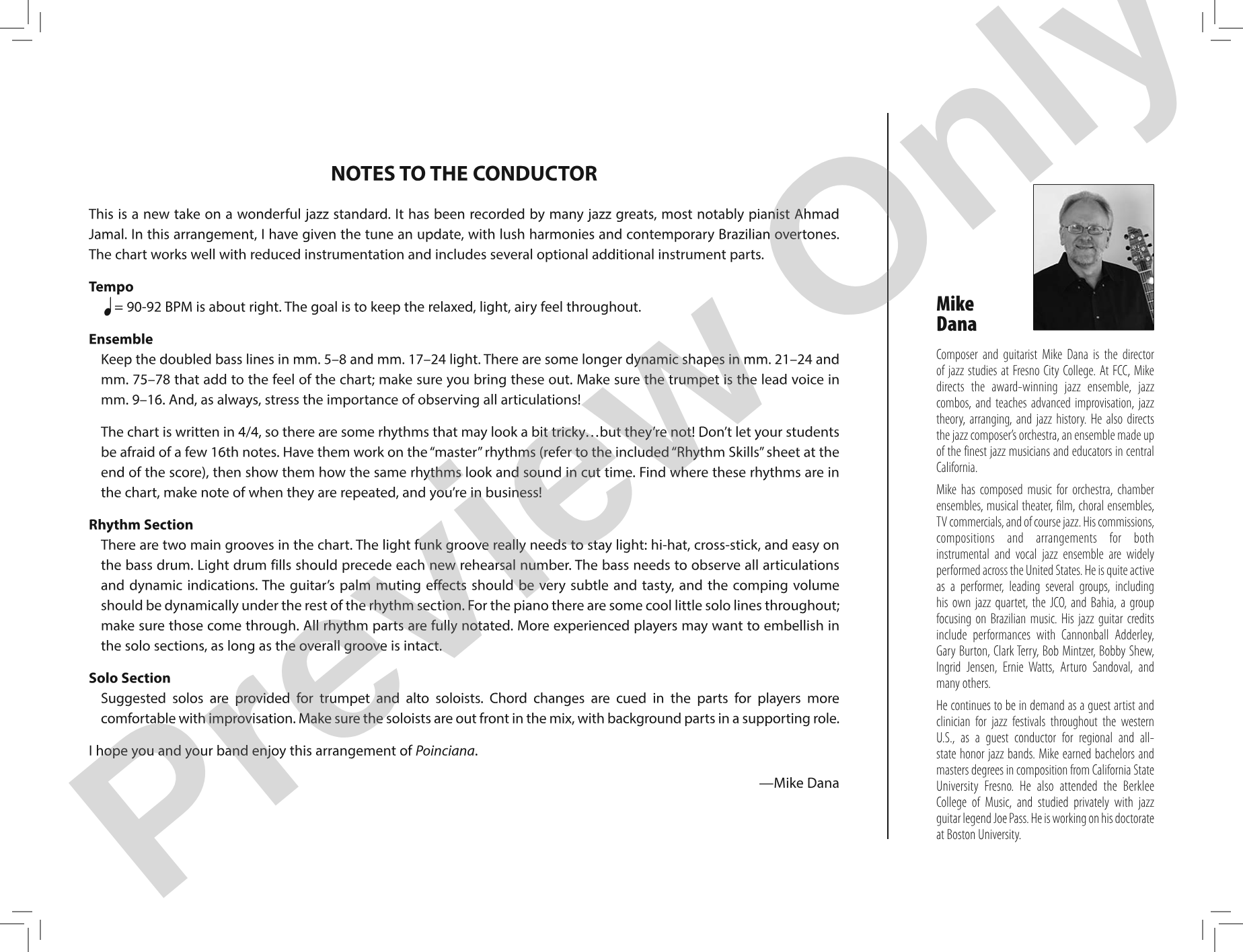 Poinciana: Jazz Ensemble Conductor Score & Parts