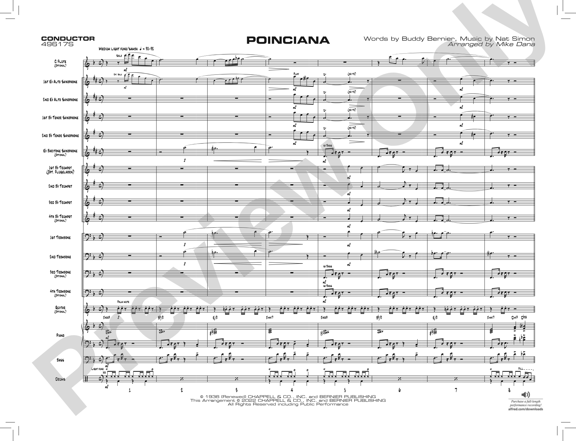 Poinciana: Jazz Ensemble Conductor Score & Parts
