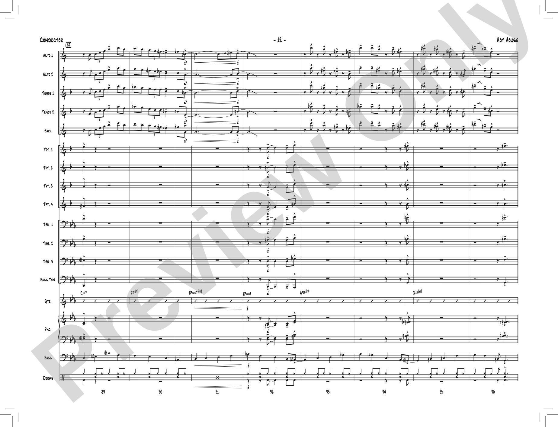 Hot House: Jazz Ensemble Conductor Score & Parts
