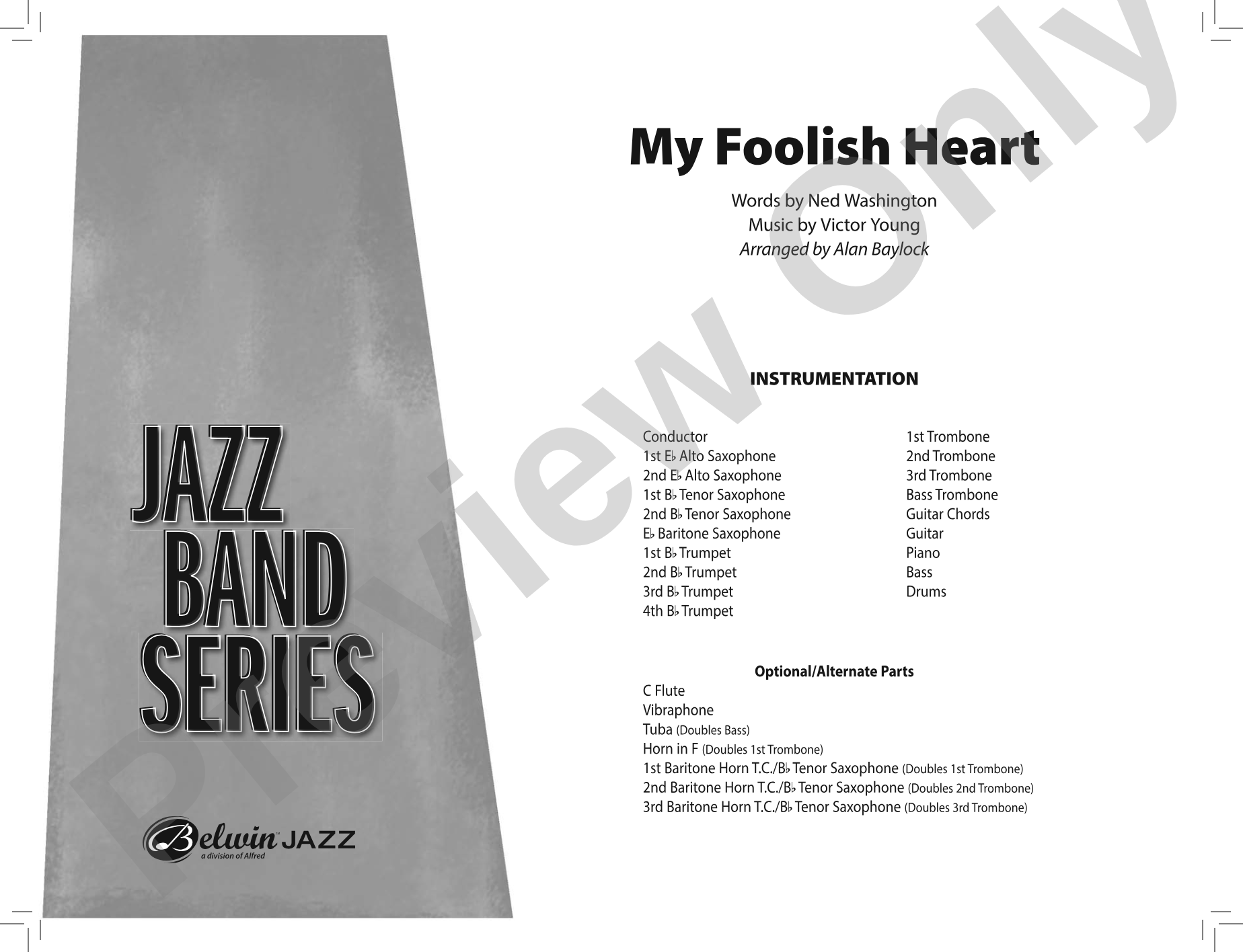 My Foolish Heart: Jazz Ensemble Conductor Score & Parts