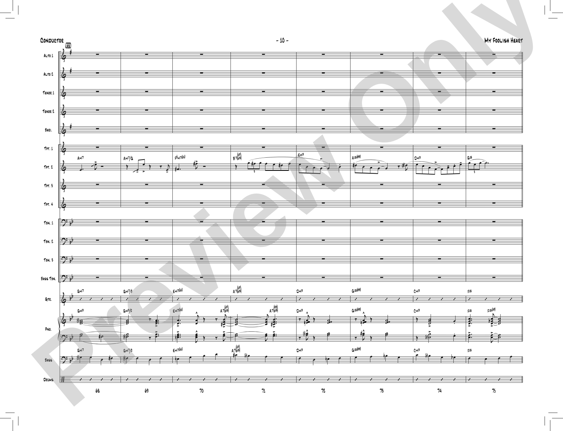 My Foolish Heart: Jazz Ensemble Conductor Score & Parts