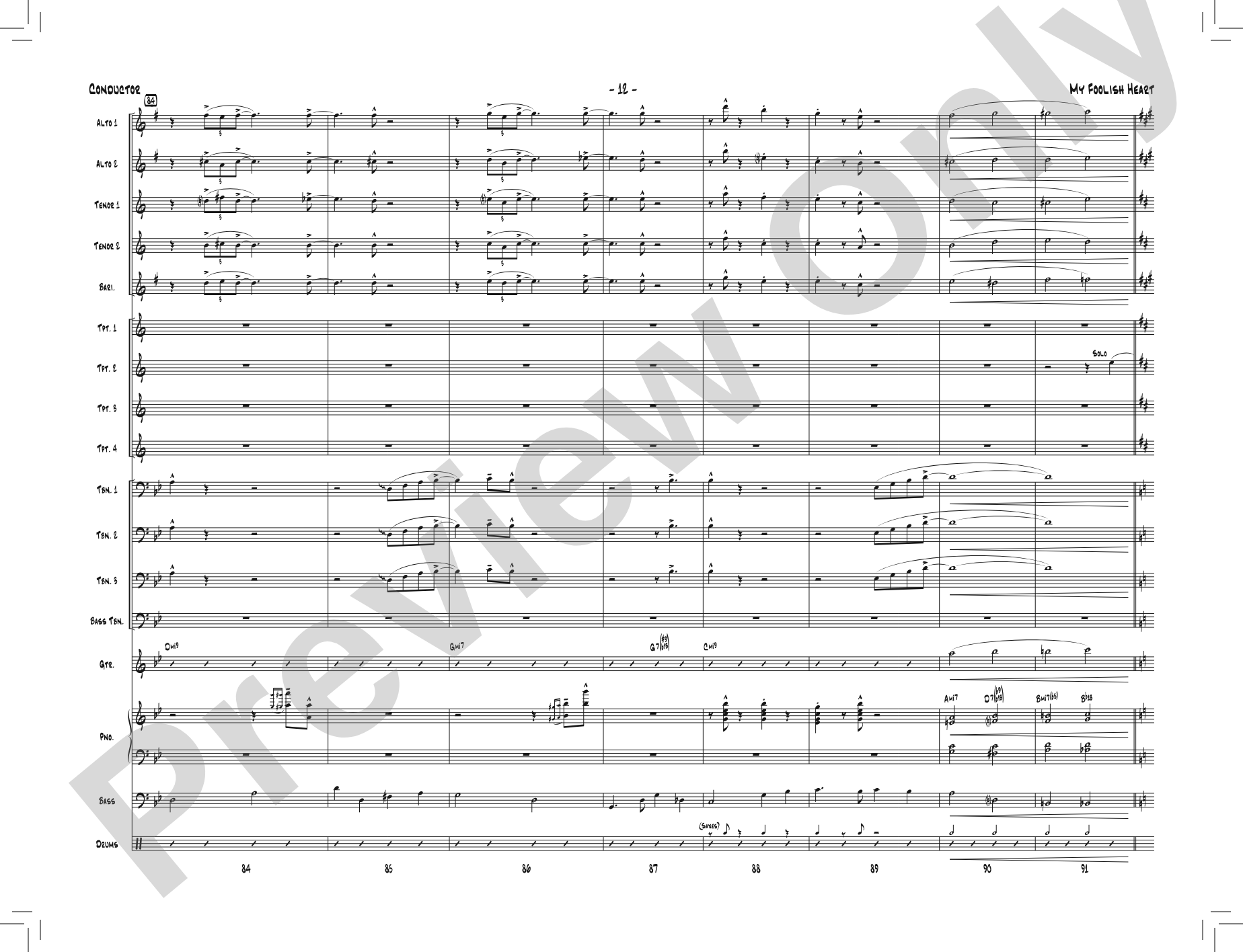 My Foolish Heart: Jazz Ensemble Conductor Score & Parts