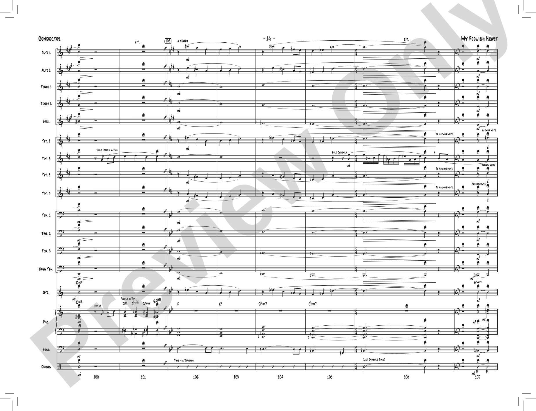 My Foolish Heart: Jazz Ensemble Conductor Score & Parts