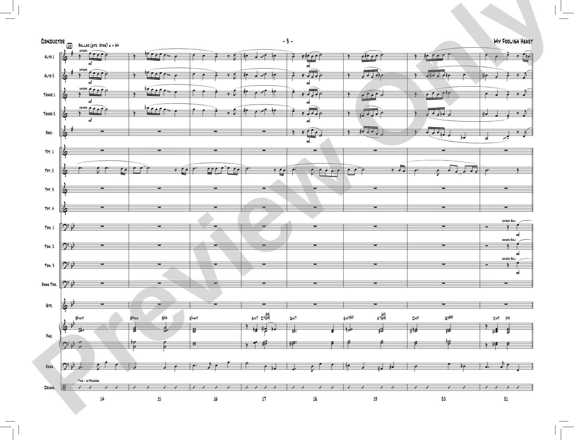 My Foolish Heart: Jazz Ensemble Conductor Score & Parts