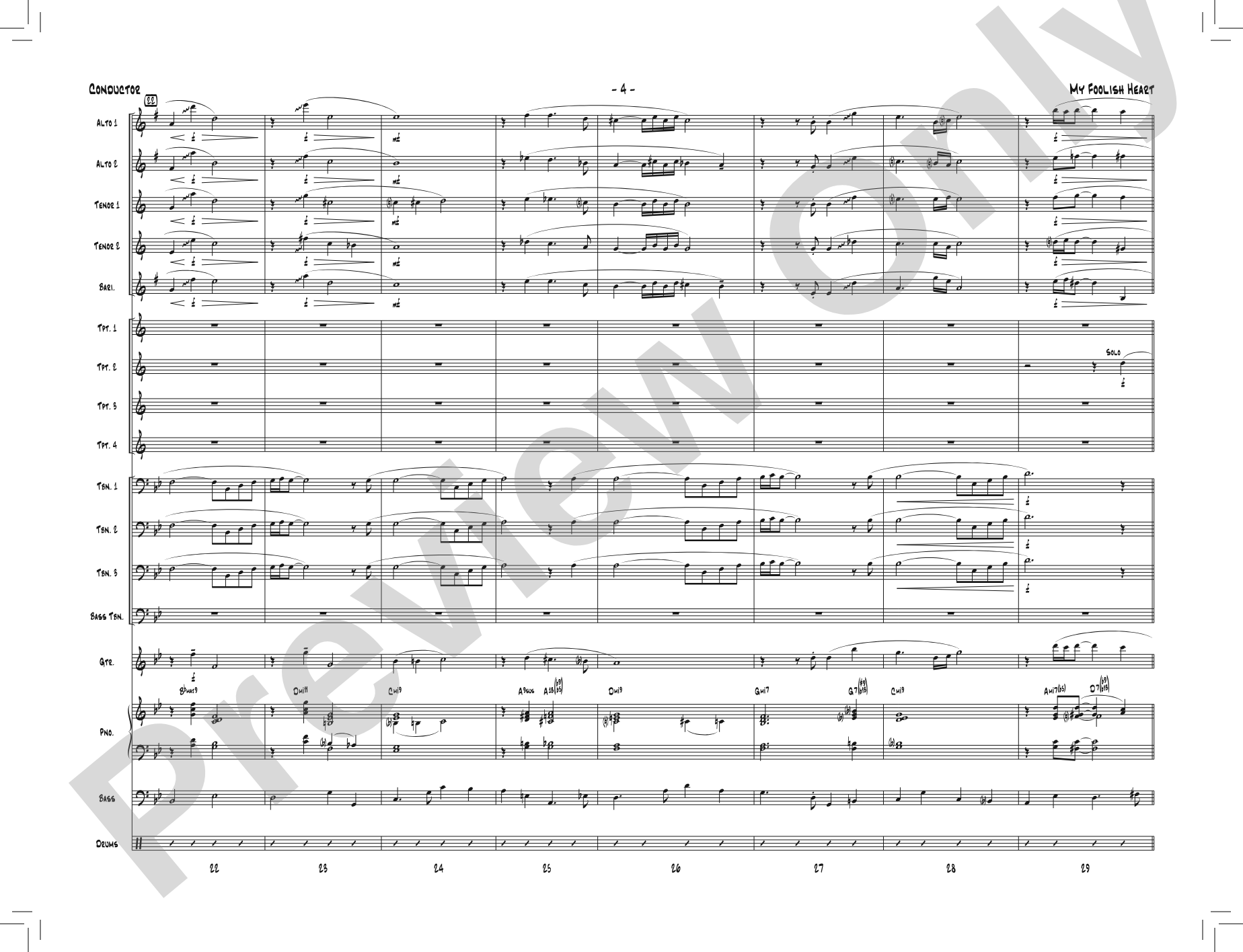 My Foolish Heart: Jazz Ensemble Conductor Score & Parts