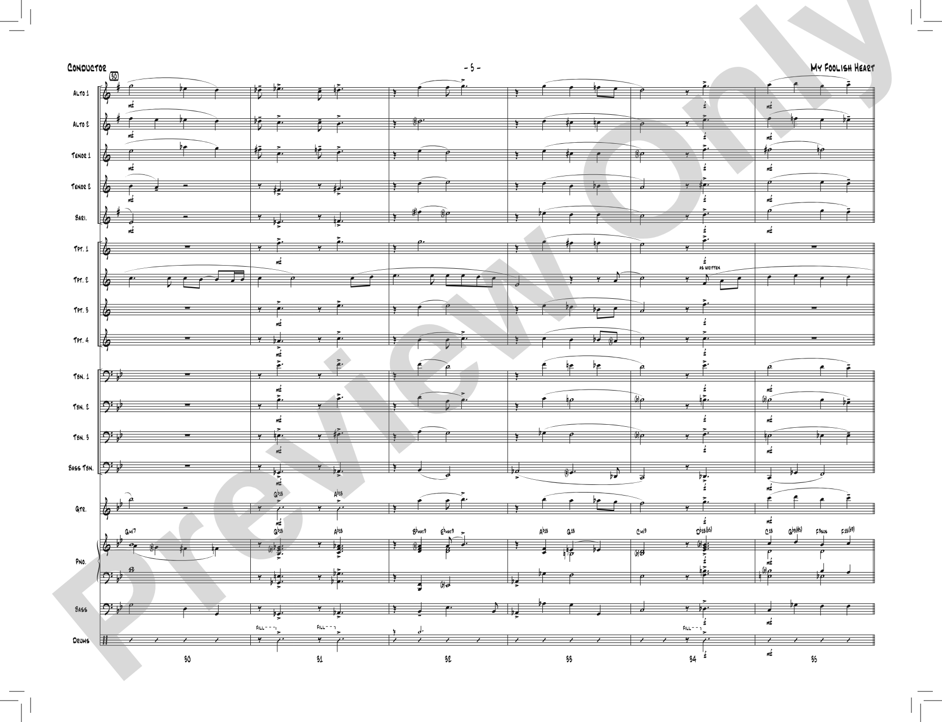 My Foolish Heart: Jazz Ensemble Conductor Score & Parts